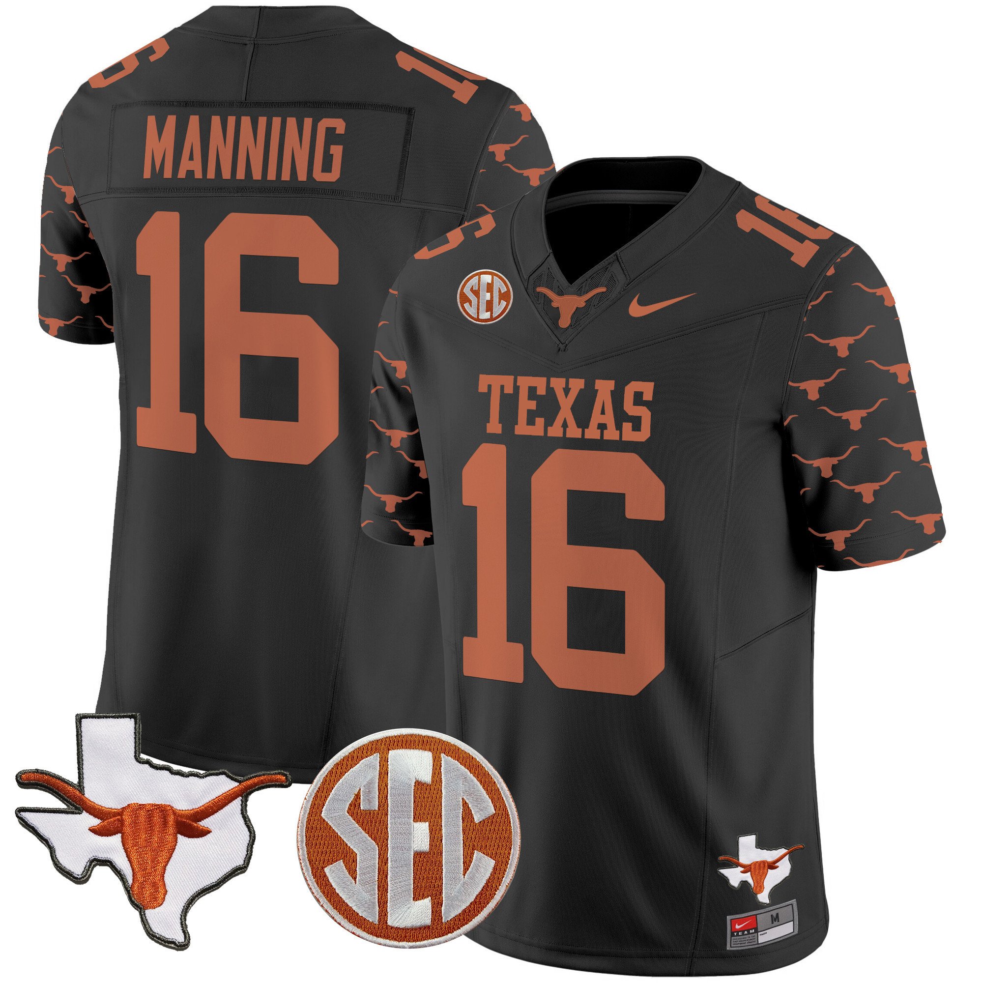Men’s Texas Longhorns State Map & Sec Patch Vapor Limited Jersey V5 – All Stitched
