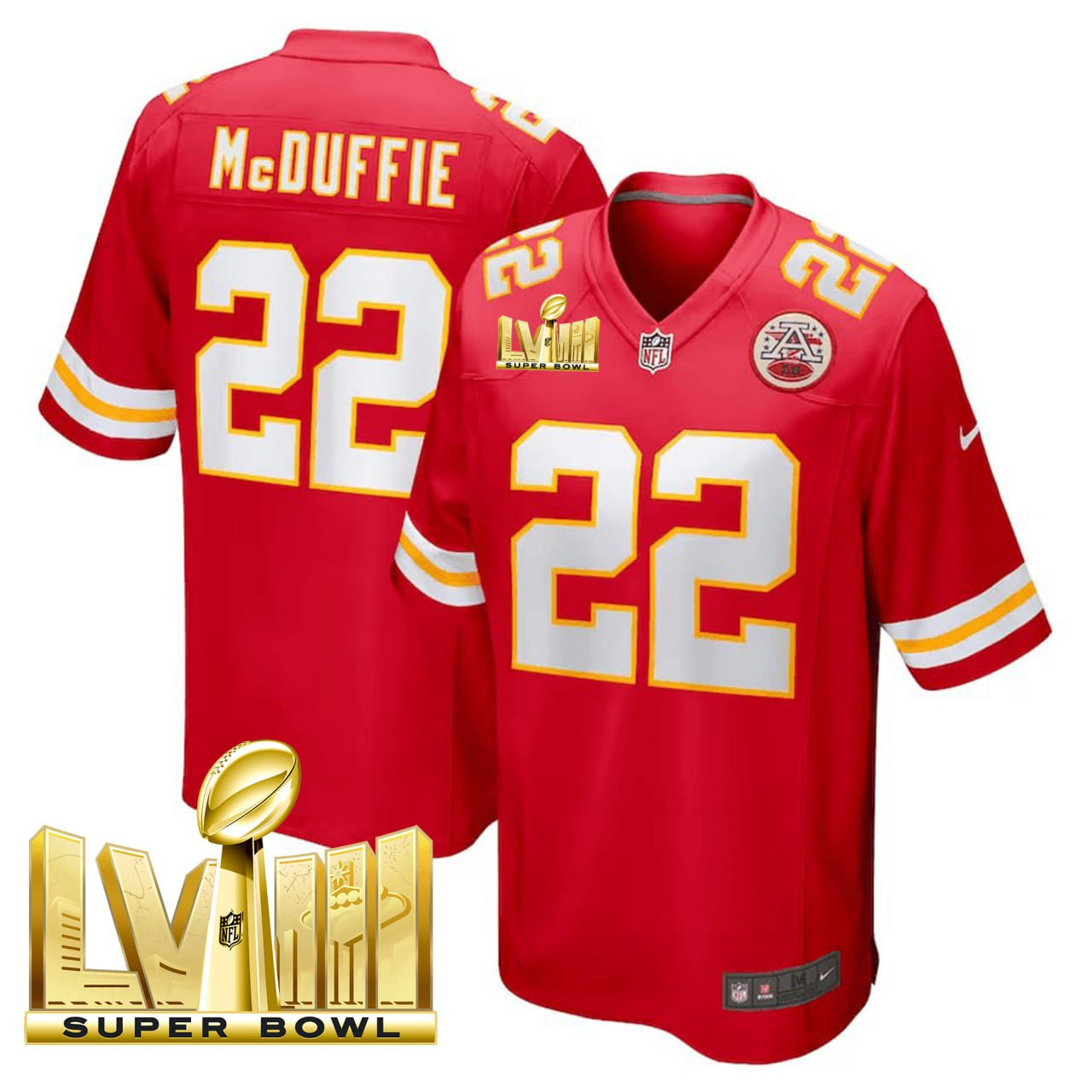 Trent McDuffie Kansas City Chiefs Super Bowl LVIII Patch Red Jersey – All Stitched