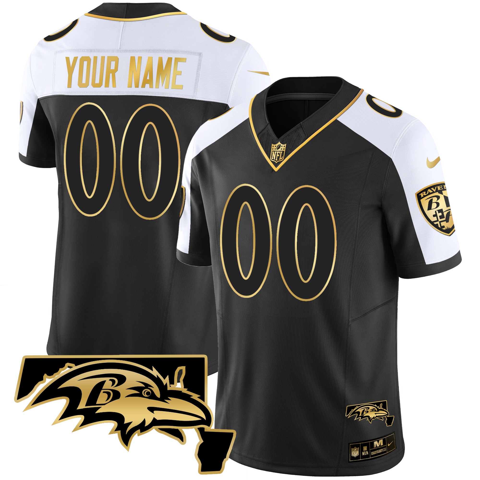 Baltimore Ravens Maryland Patch Vapor Gold Custom Jersey – All Stitched