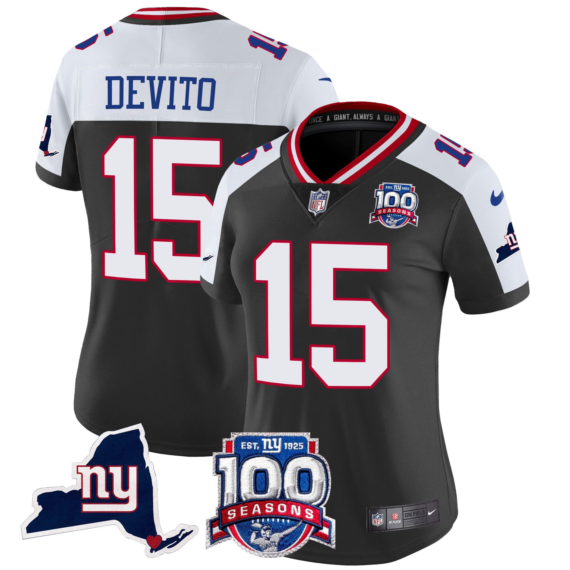 Women’s New York Giants 100th Season & State Patch Vapor Limited Jersey – All Stitched
