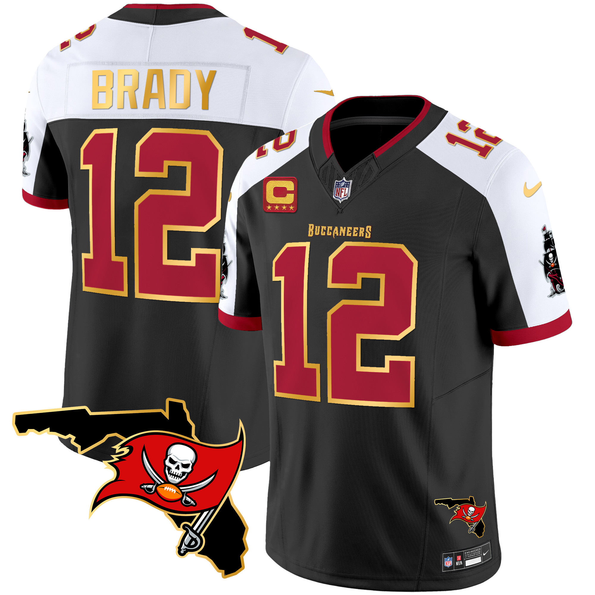 Men’s Tampa Bay Buccaneers Florida Patch Gold Trim Vapor Jersey – All Stitched