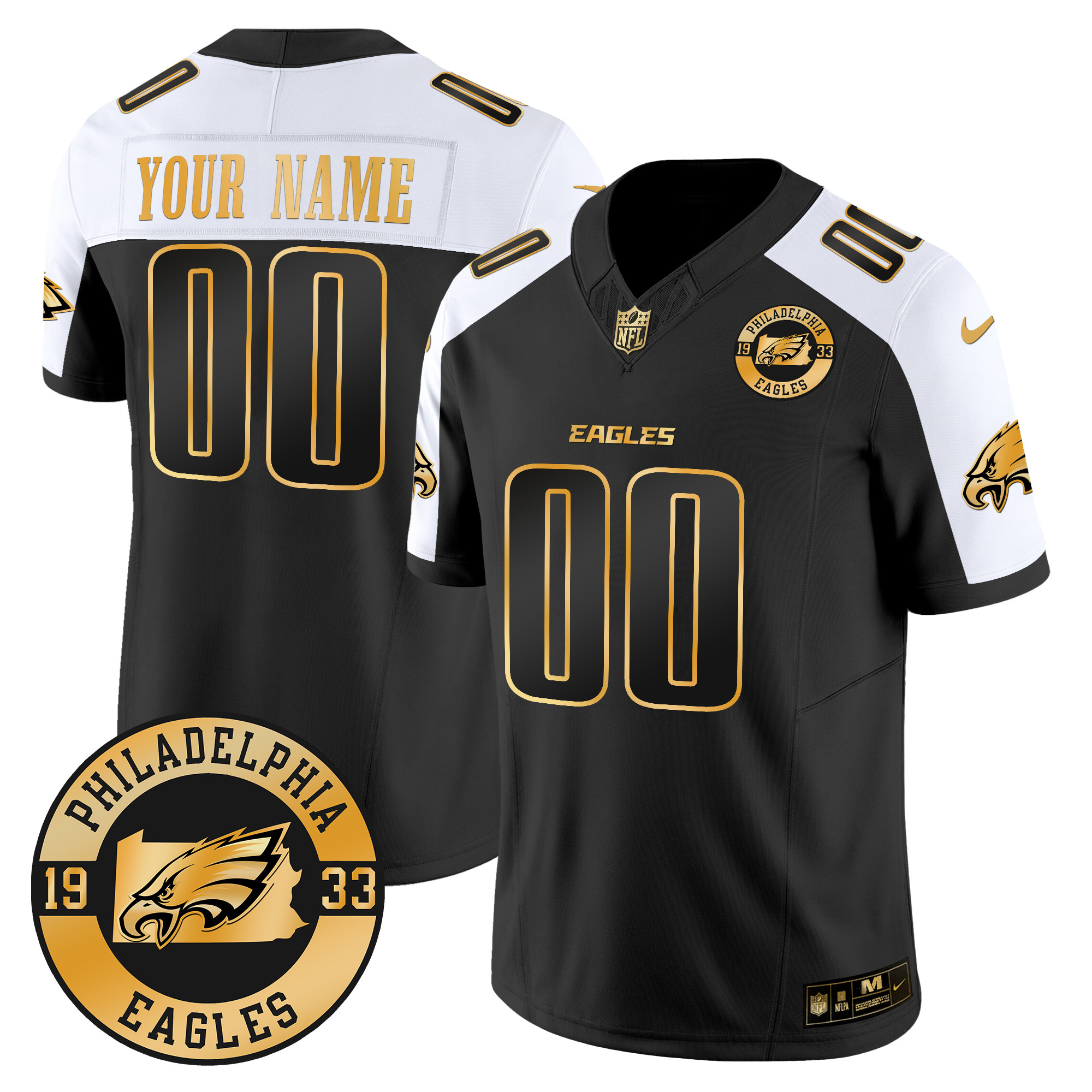 Philadelphia Eagles 2024 Gold Vapor Limited Custom Jersey – Est. 1933 Patch – All Stitched
