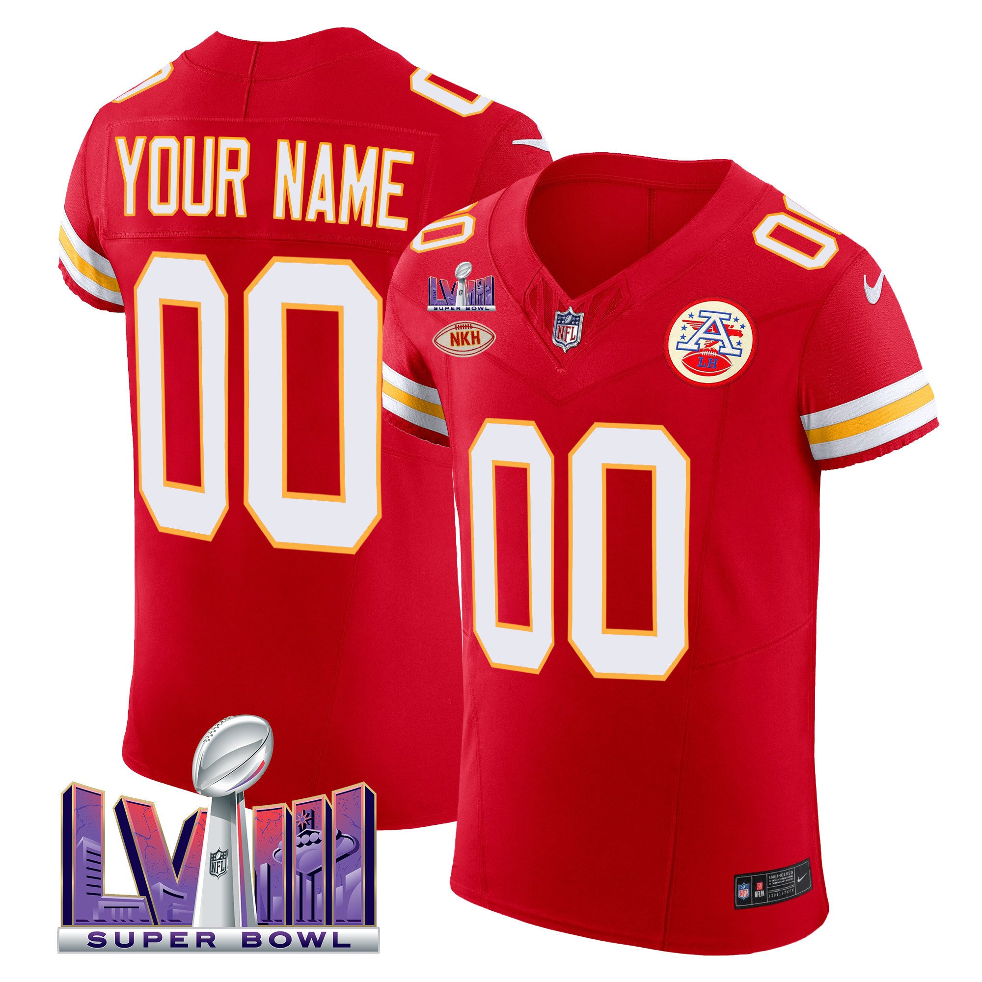 Kansas City Chiefs Super Bowl LVIII Gold Patch Vapor Elite Custom Jersey – All Stitched