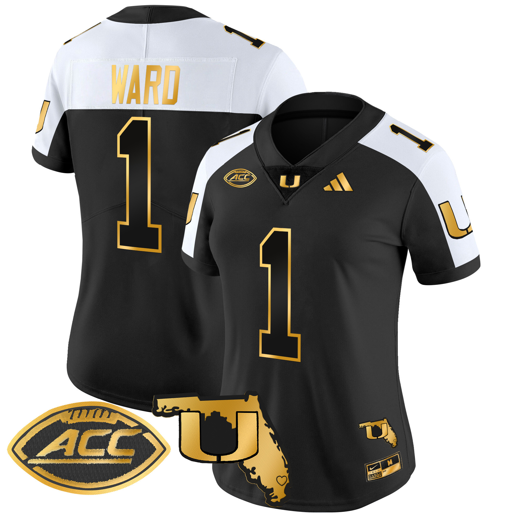Women’s Miami Hurricanes 2024 Florida Patch Gold Vapor Limited Jersey – All Stitched