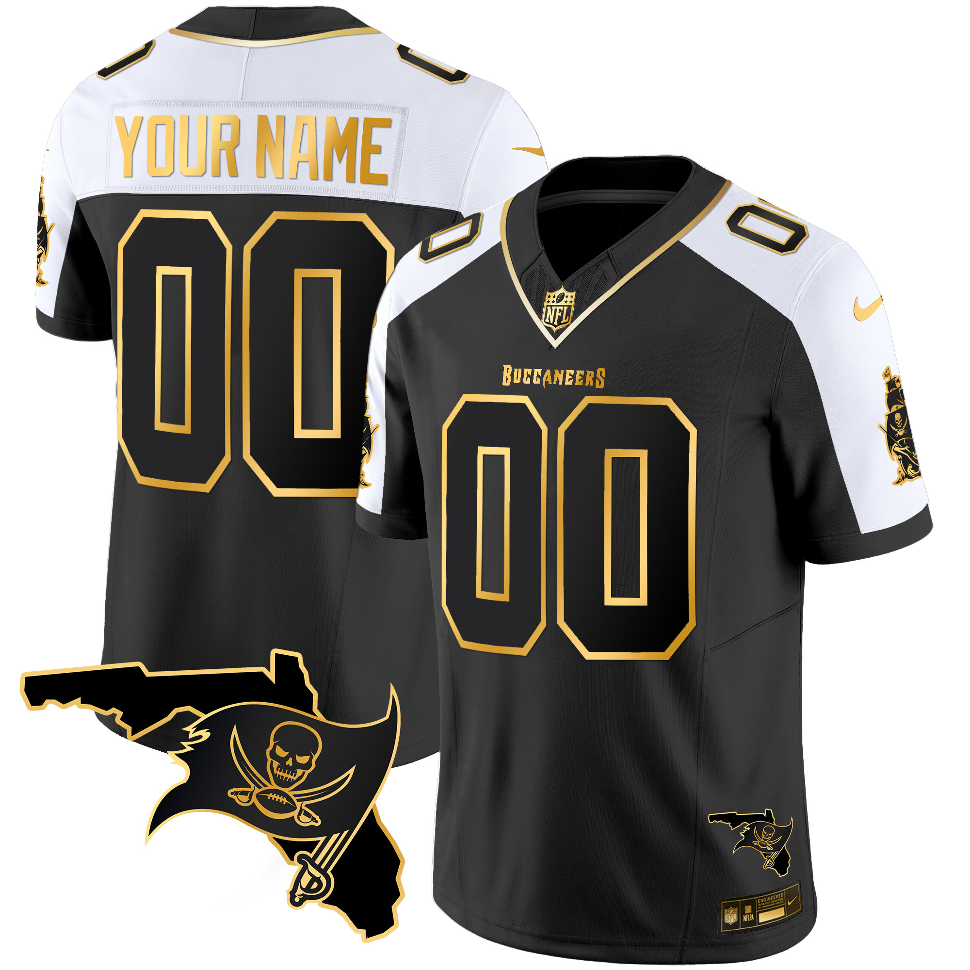 Tampa Bay Buccaneers Florida Patch Vapor Gold Custom Jersey – All Stitched