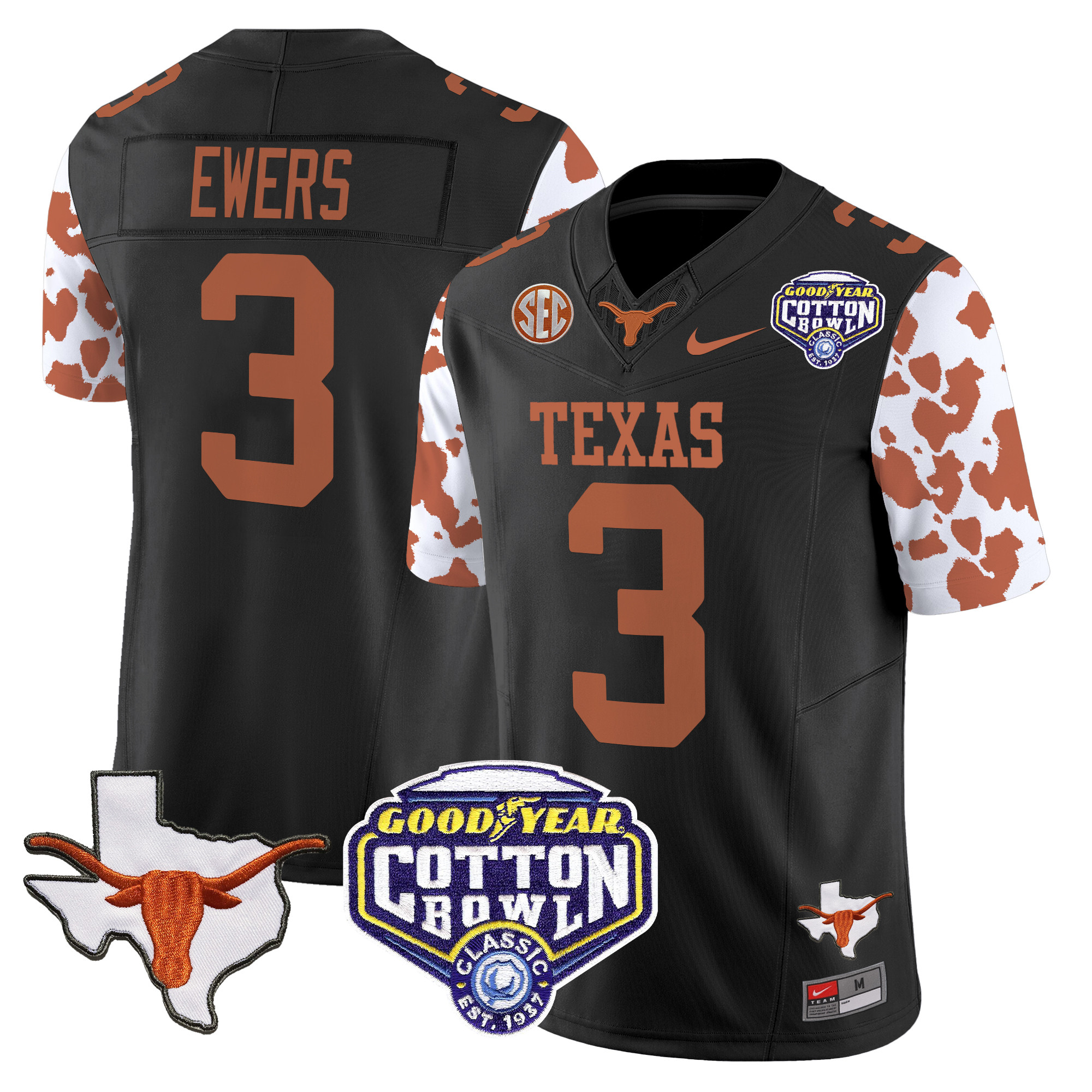 Men’s Texas Longhorns Cow Spots Cotton Bowl Patch Vapor Limited Jersey – All Stitched