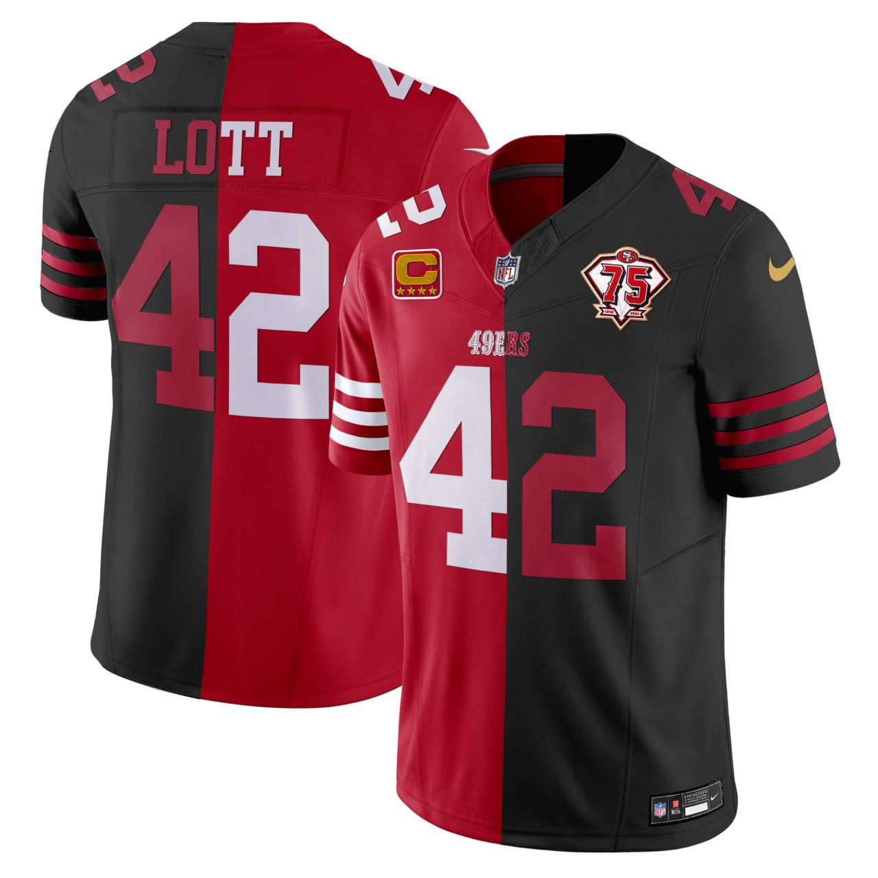 Ronnie Lott San Francisco 49ers Split Red Black Jersey – All Stitched