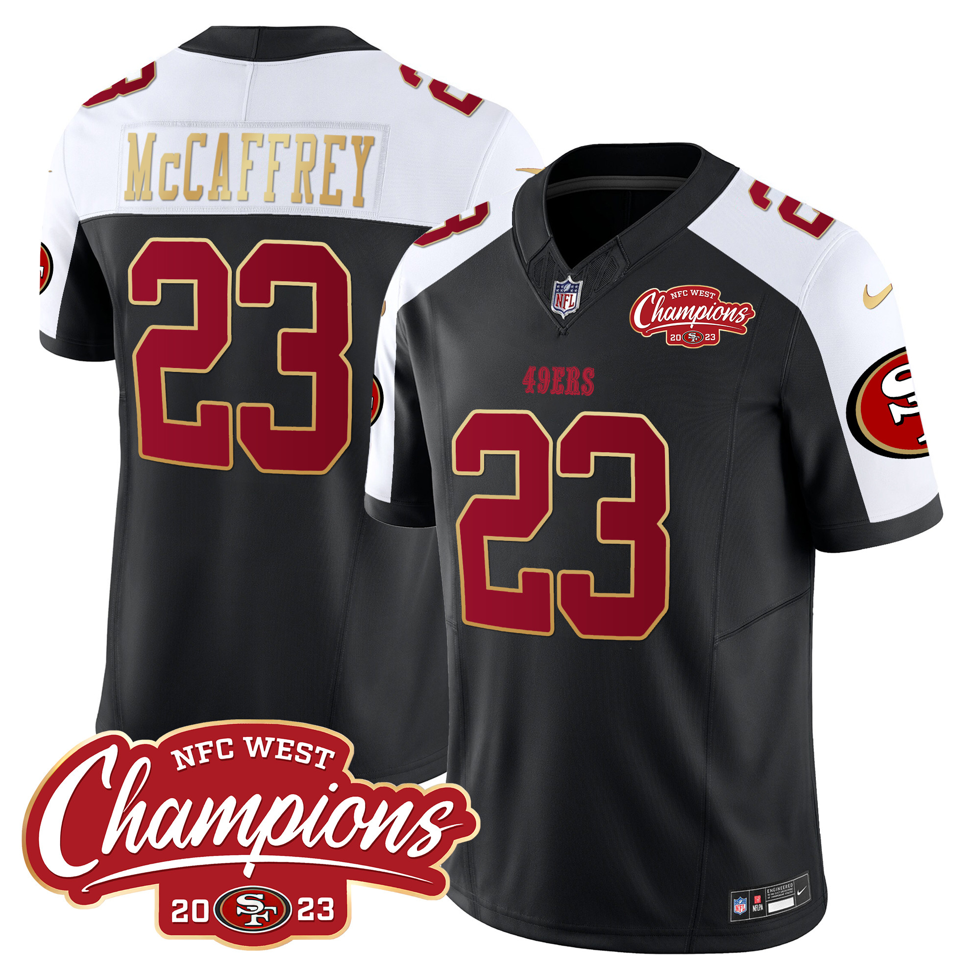 Men’s San Francisco 49ers NFC West Champions Gold Trim Vapor Jersey – All Stitched