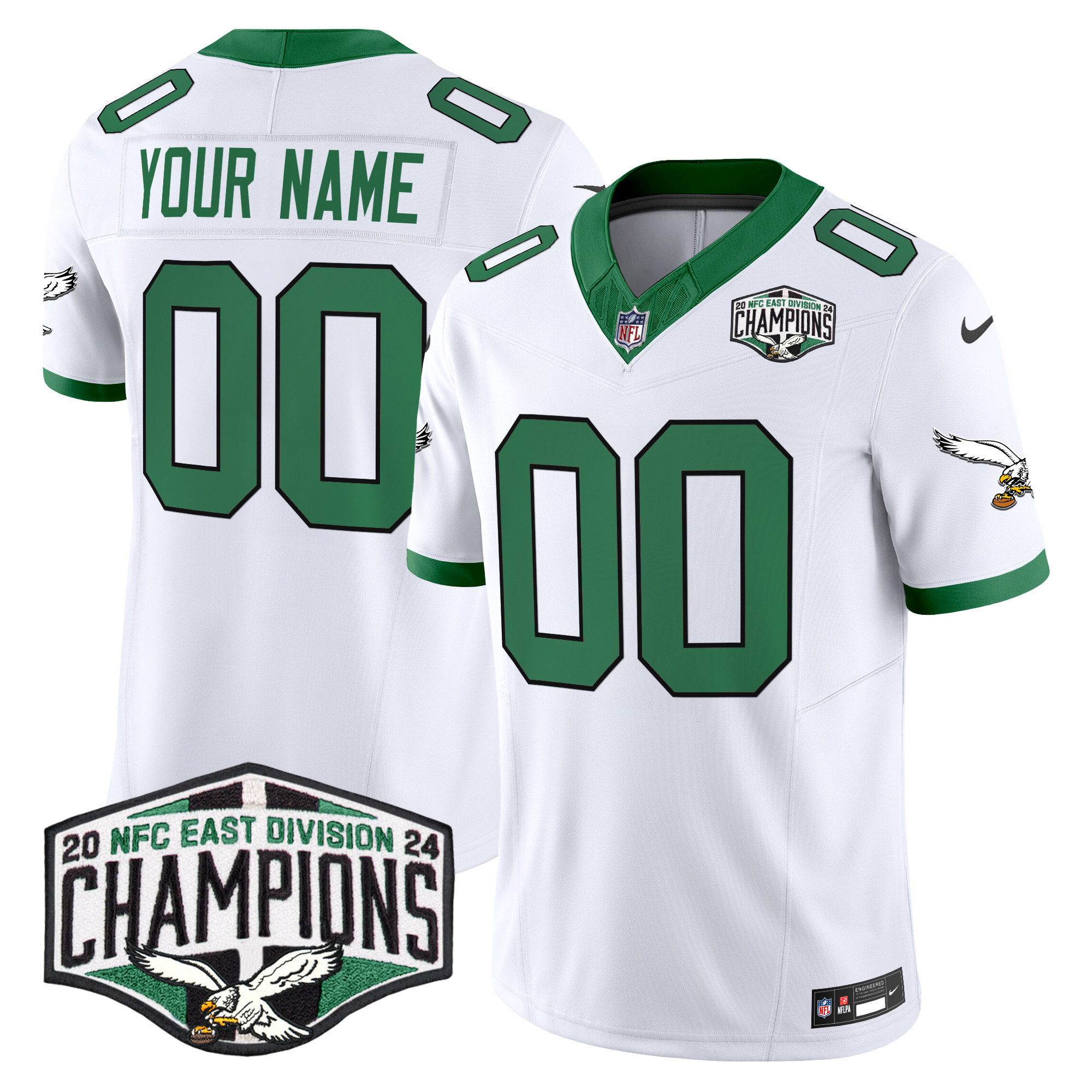 Philadelphia Eagles Kelly Green 2024 NFC East Division Champions Vapor Limited Custom Jersey – All Stitched