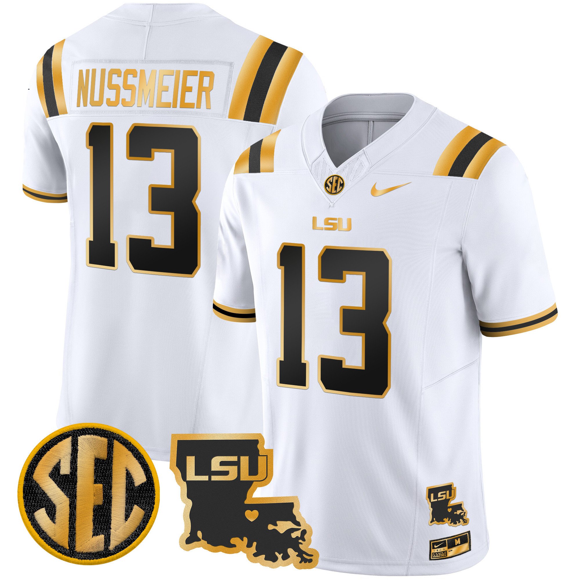 Men’s LSU Tigers 2024 Louisiana Patch Gold Vapor Limited Jersey – All Stitched