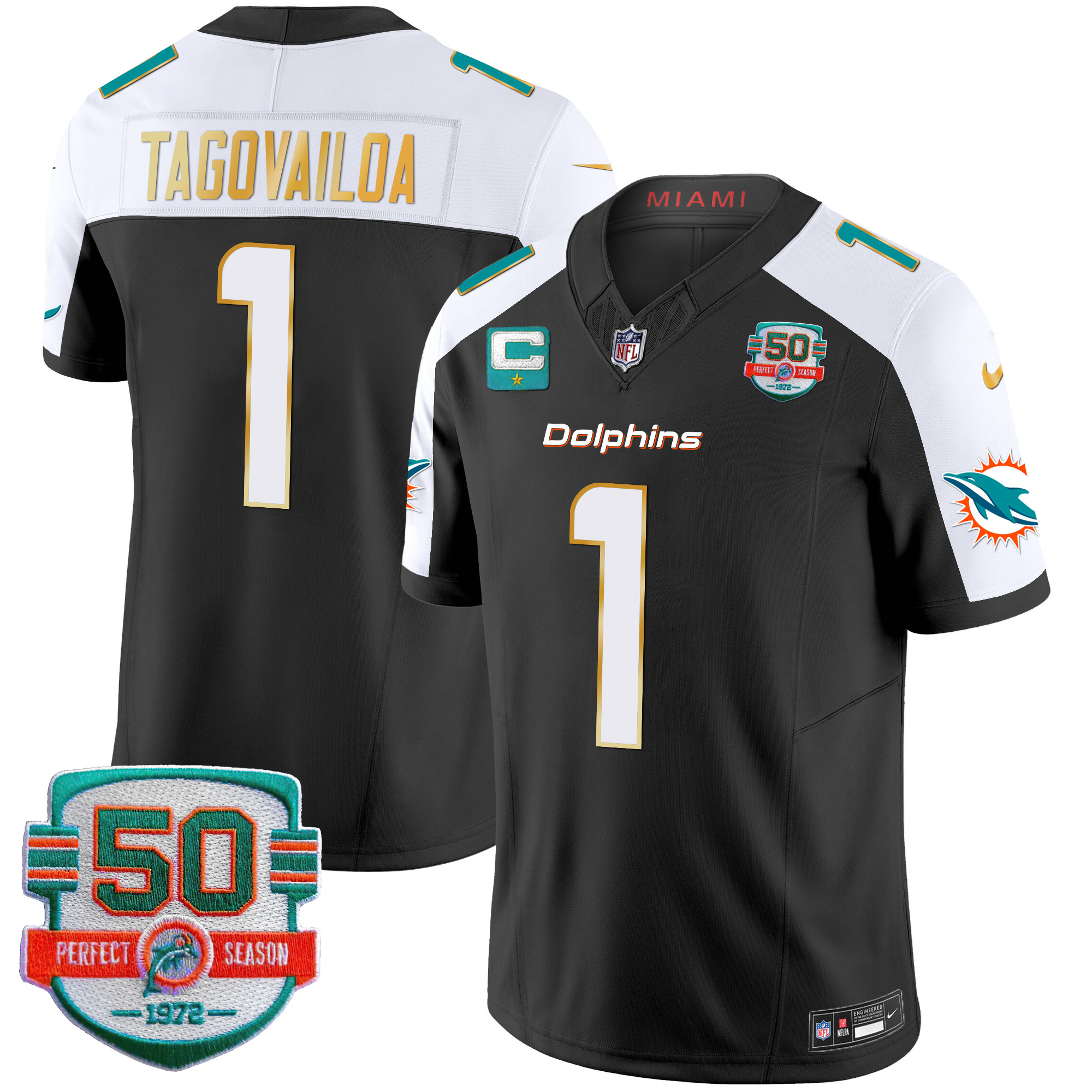 Men’s Miami Dolphins Gold Trim Vapor Limited Jersey – All Stitched