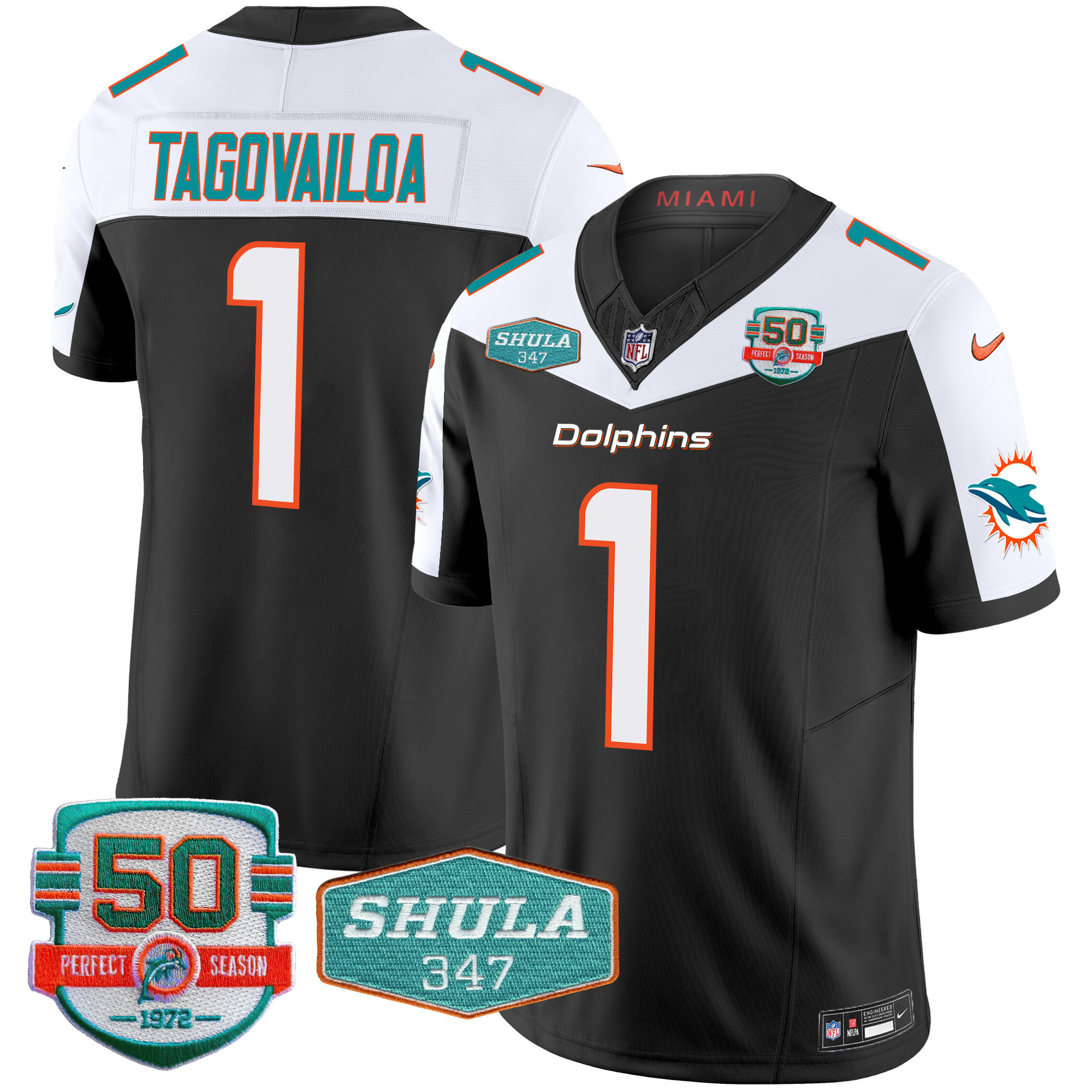 Men’s Miami Dolphins Shula 347 Patch Vapor Limited Jersey V2 – All Stitched