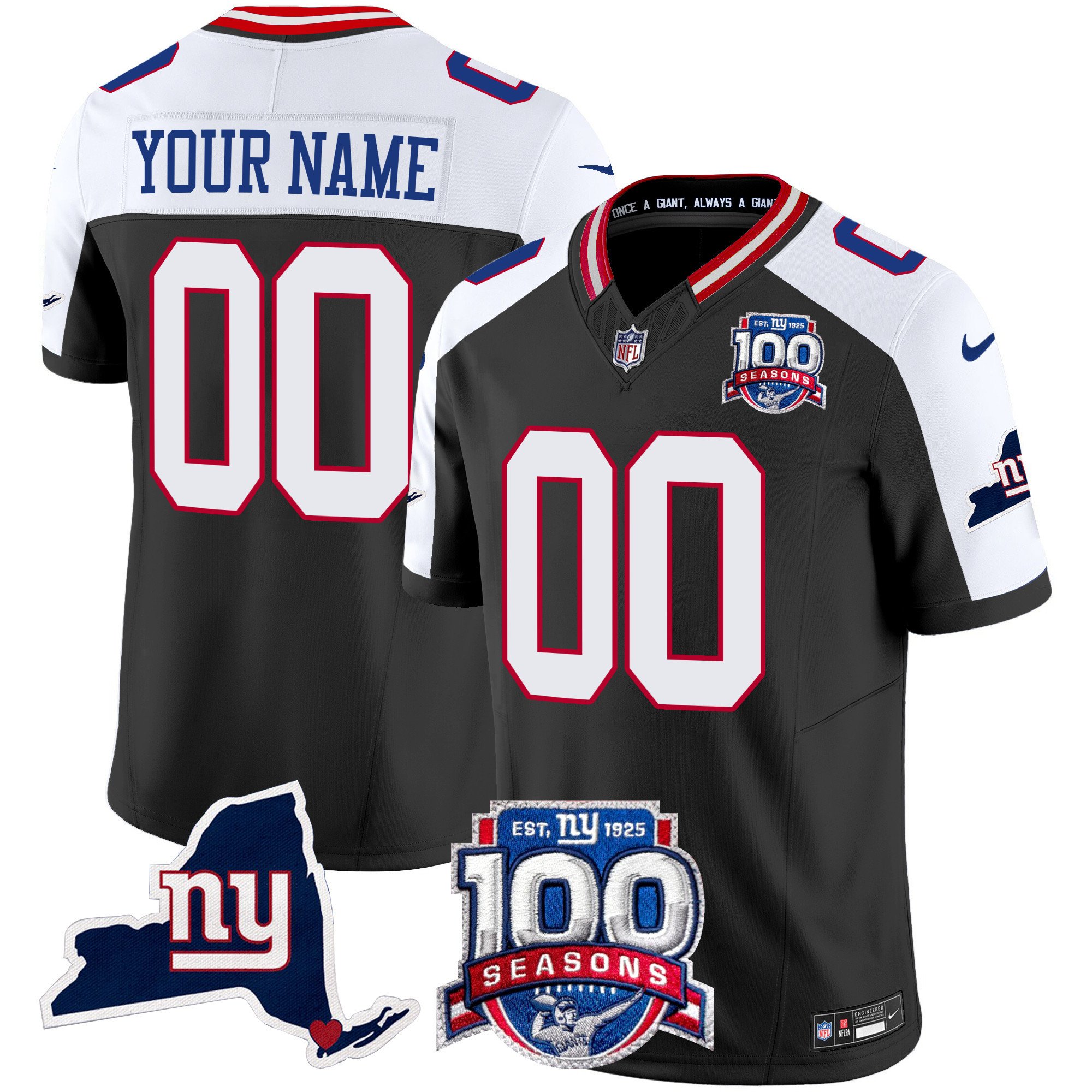 New York Giants 100th Season & State Patch Vapor Limited Custom Jersey – All Stitched