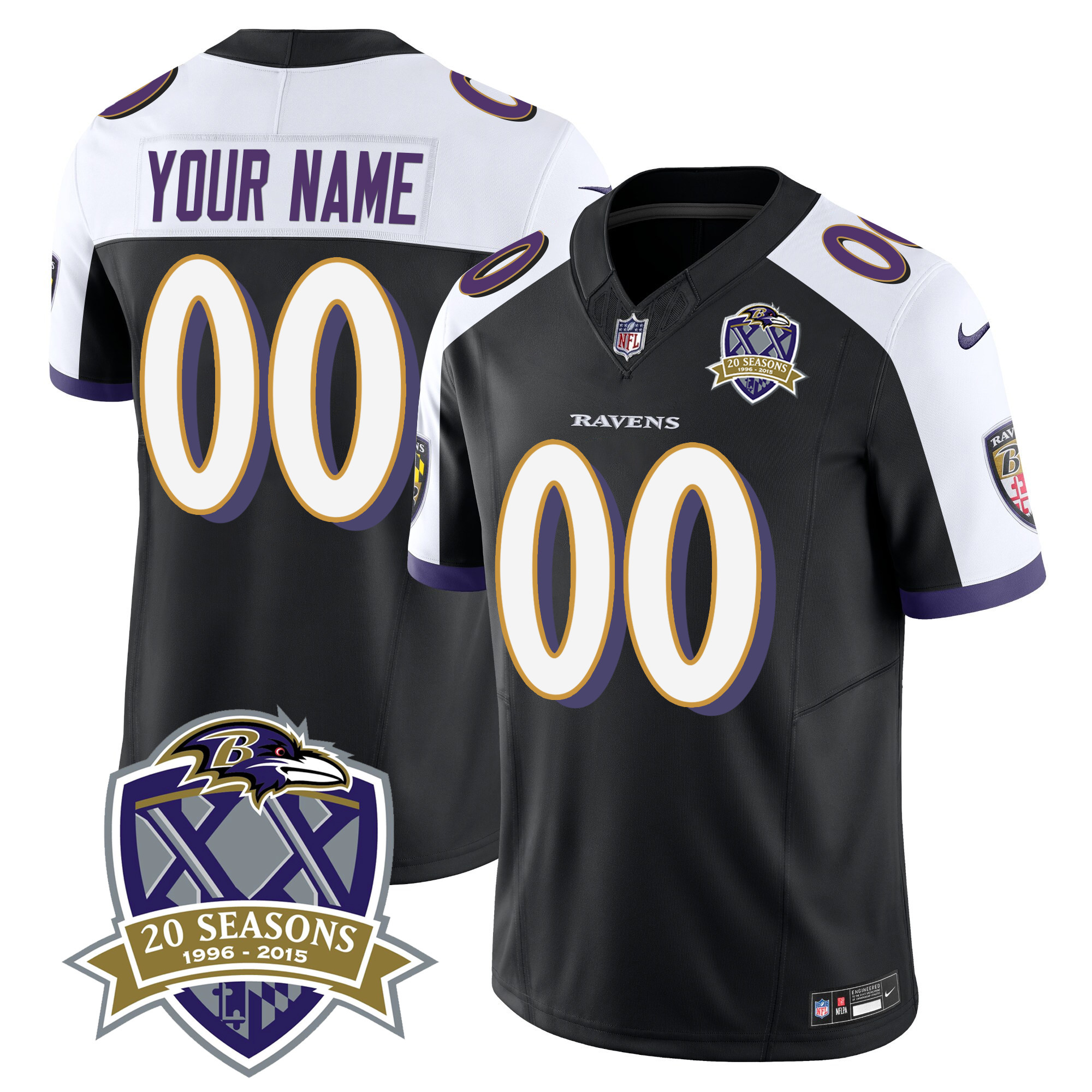 Baltimore Ravens 20th Season Patch Vapor Limited Custom Jersey – All Stitched