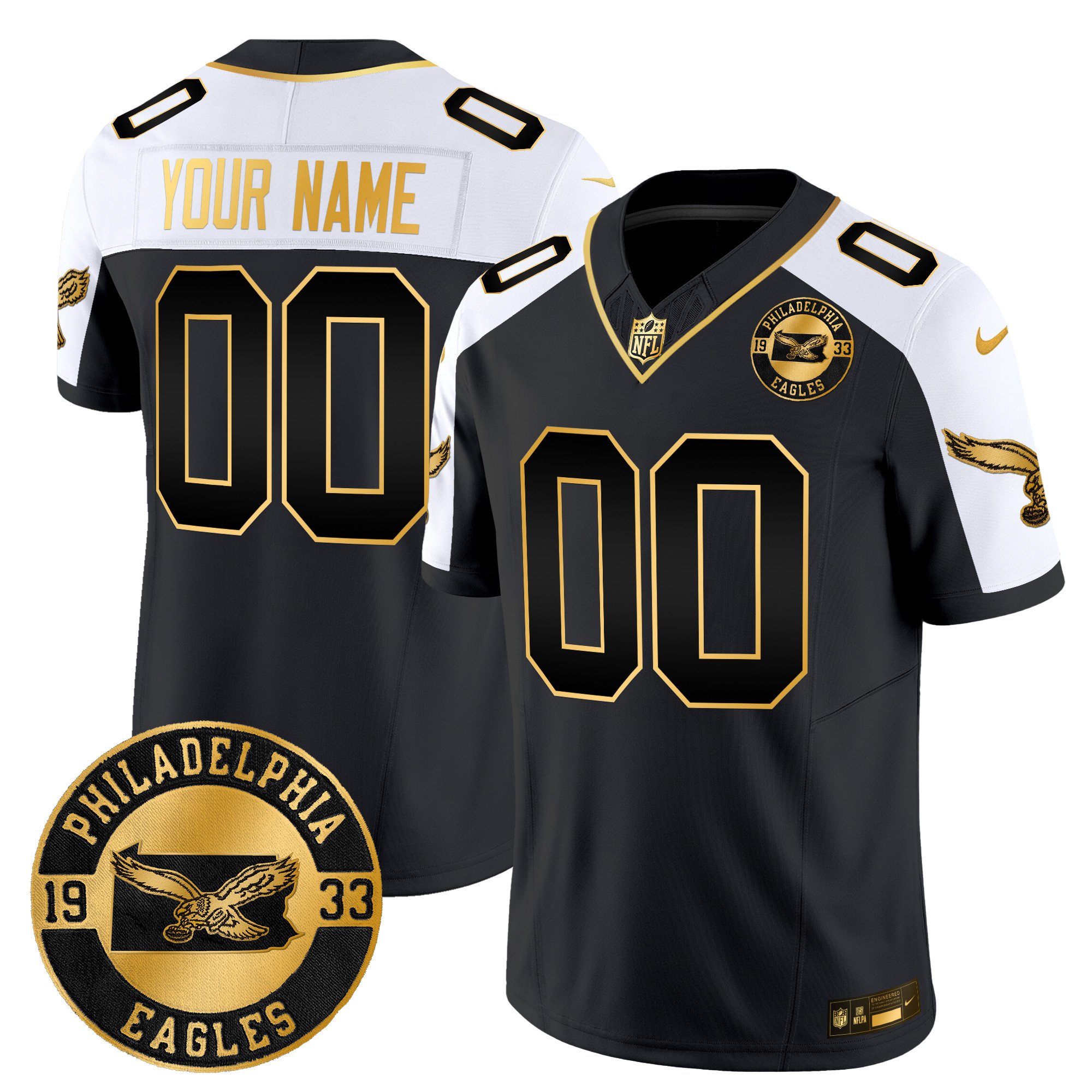 Philadelphia Eagles 2024 Throwback Gold Vapor Limited Custom Jersey – Est. 1933 Patch – All Stitched