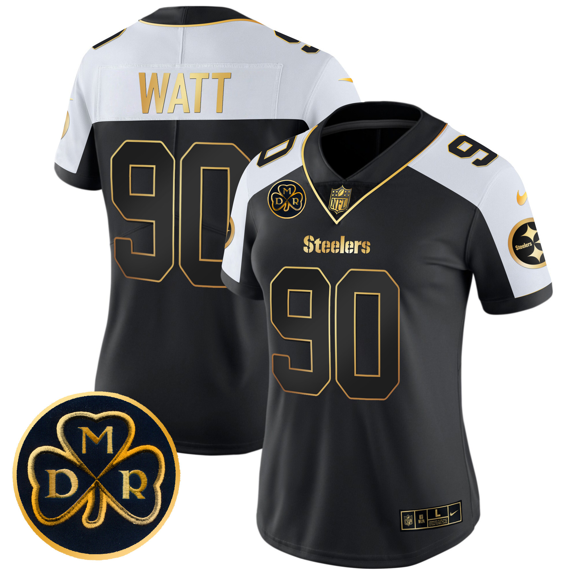 Women’s Pittsburgh Steelers DMR Patch Gold Vapor Limited Jersey – All Stitched