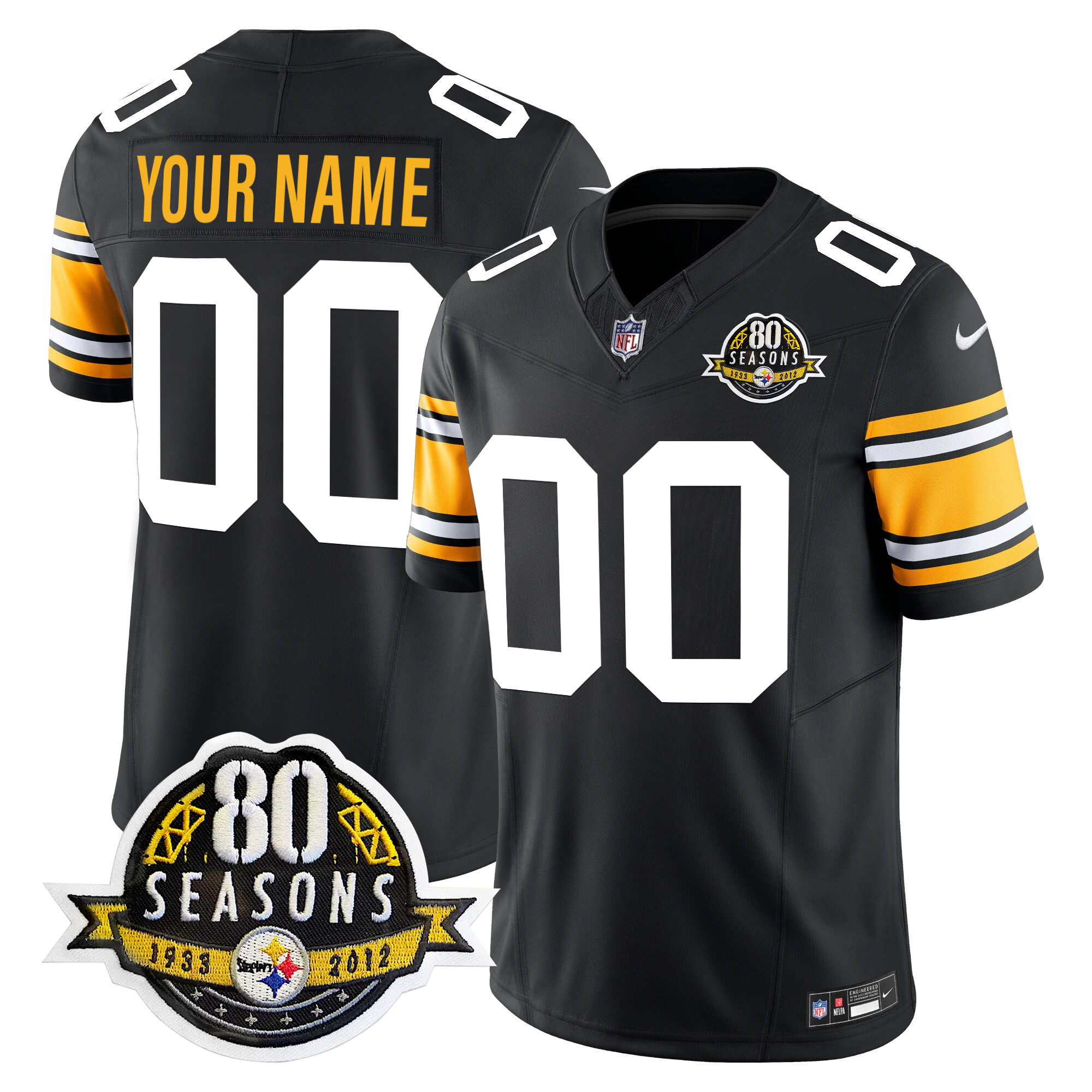Pittsburgh Steelers 80th Anniversary Patch Vapor Limited Custom Jersey – All Stitched