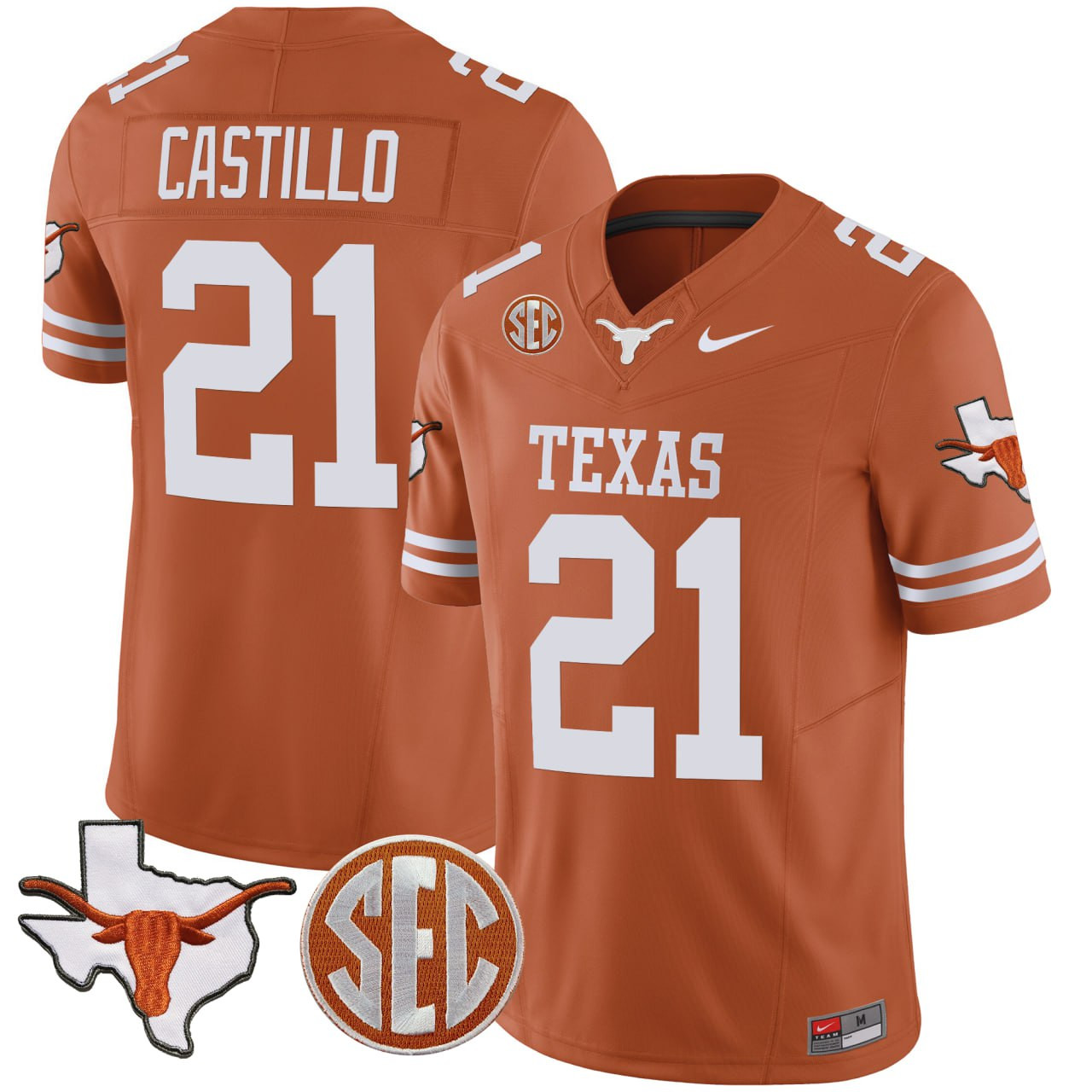 Texas Longhorns State Map & SEC Patch Texas Orange Vapor Custom Jersey – All Stitched