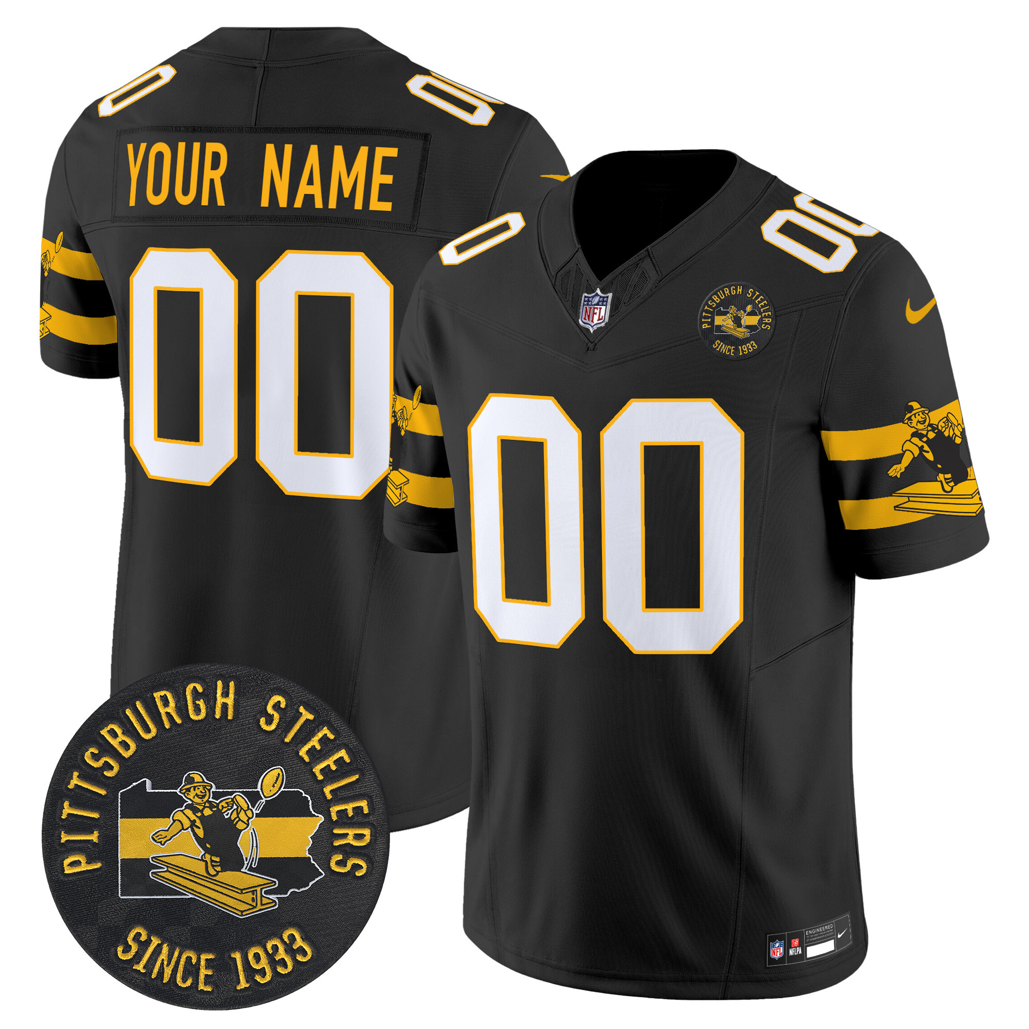 Pittsburgh Steelers Throwback 1933 Patch Vapor Limited Custom Jersey – All Stitched