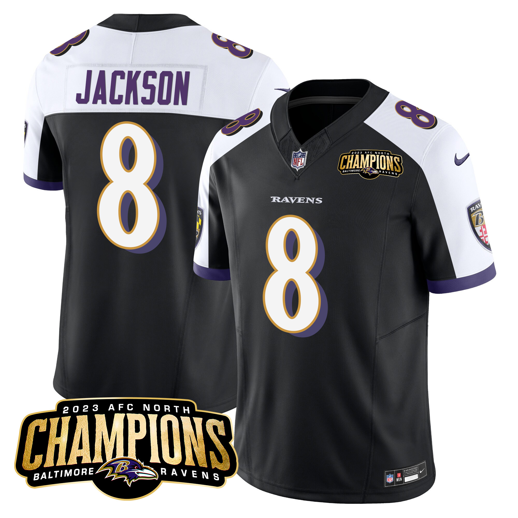 Men’s Baltimore Ravens 2023 AFC North Champions Patch Vapor Limited Jersey – All Stitched