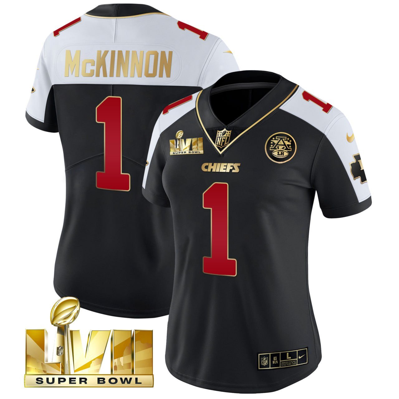 Women’s Jerick McKinnon Kansas City Chiefs Super Bowl LVII Vapor Jersey – Black Alternate – All Stitched