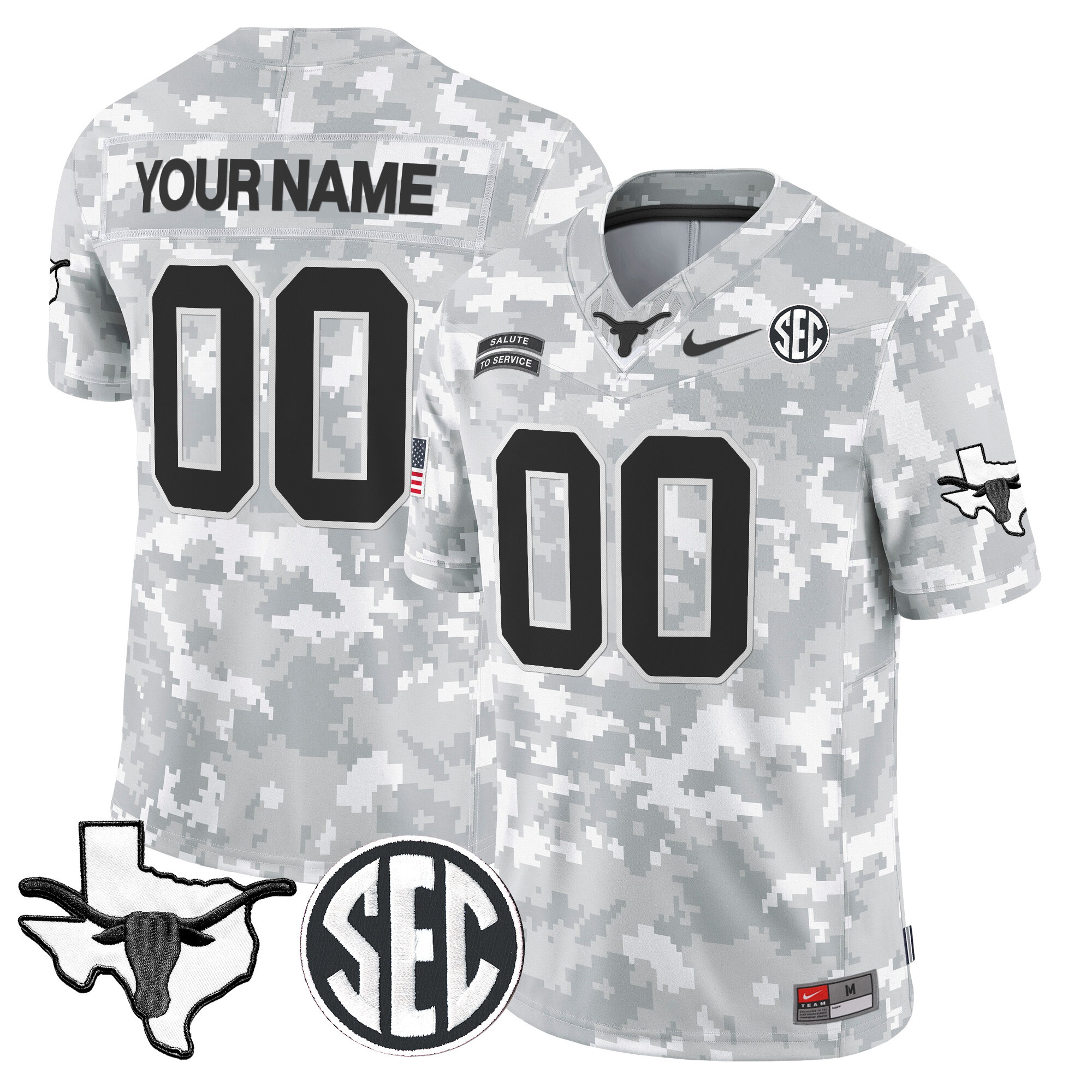 Texas Longhorns 2024 Salute to Service Vapor Limited Custom Jersey – Arctic Camo – All Stitched