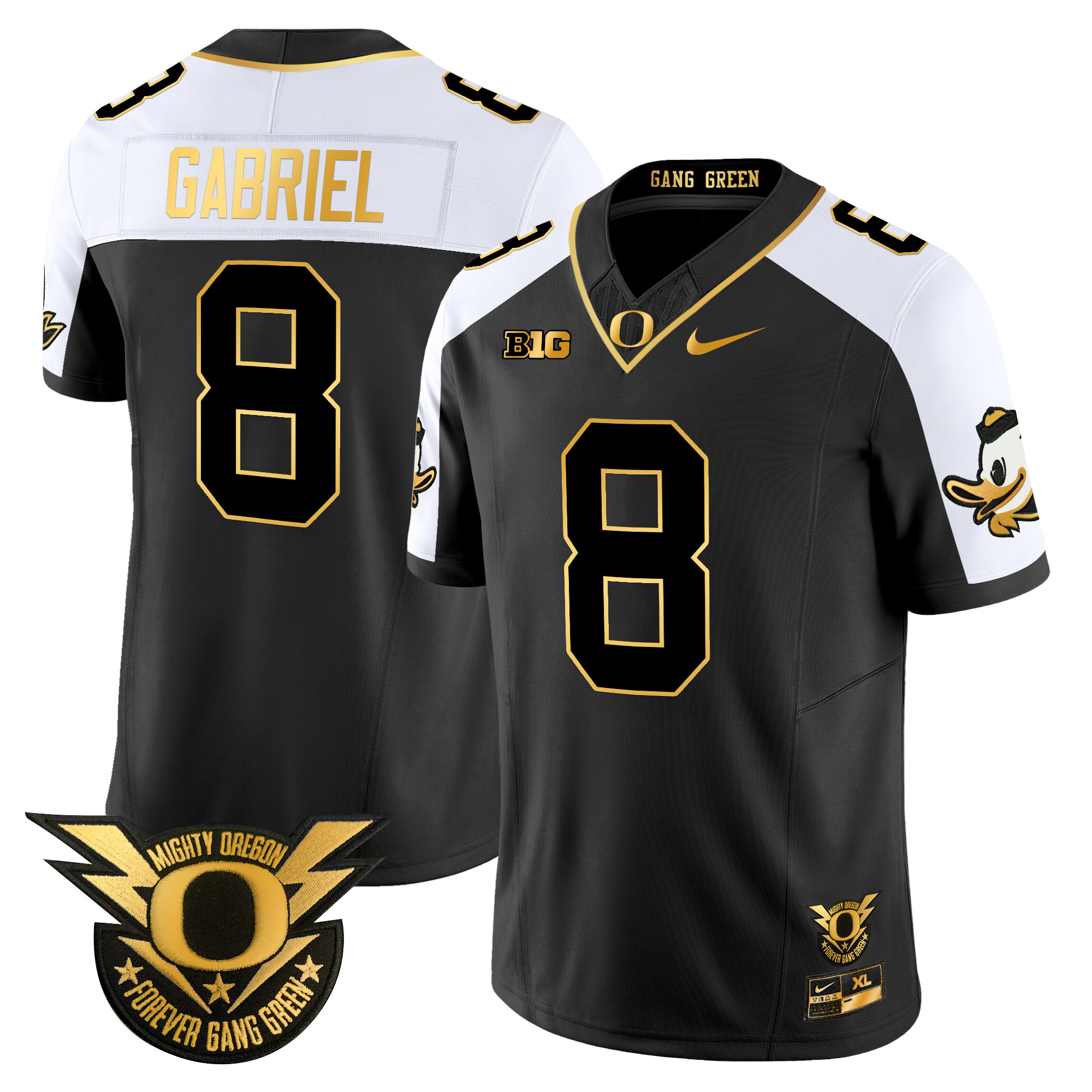 Men’s Oregon Ducks 2024 Forever Gang Green & BIG Patch Gold Vapor Limited Jersey – All Stitched