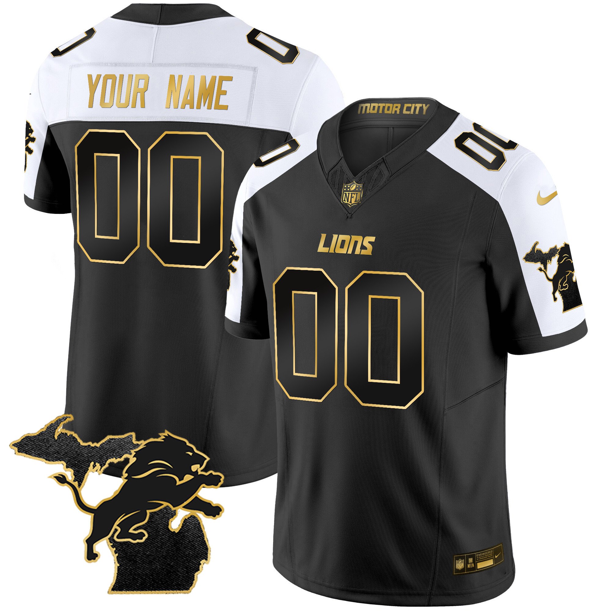 Detroit Lions 2024 Michigan Patch Gold Vapor Custom Jersey – All Stitched