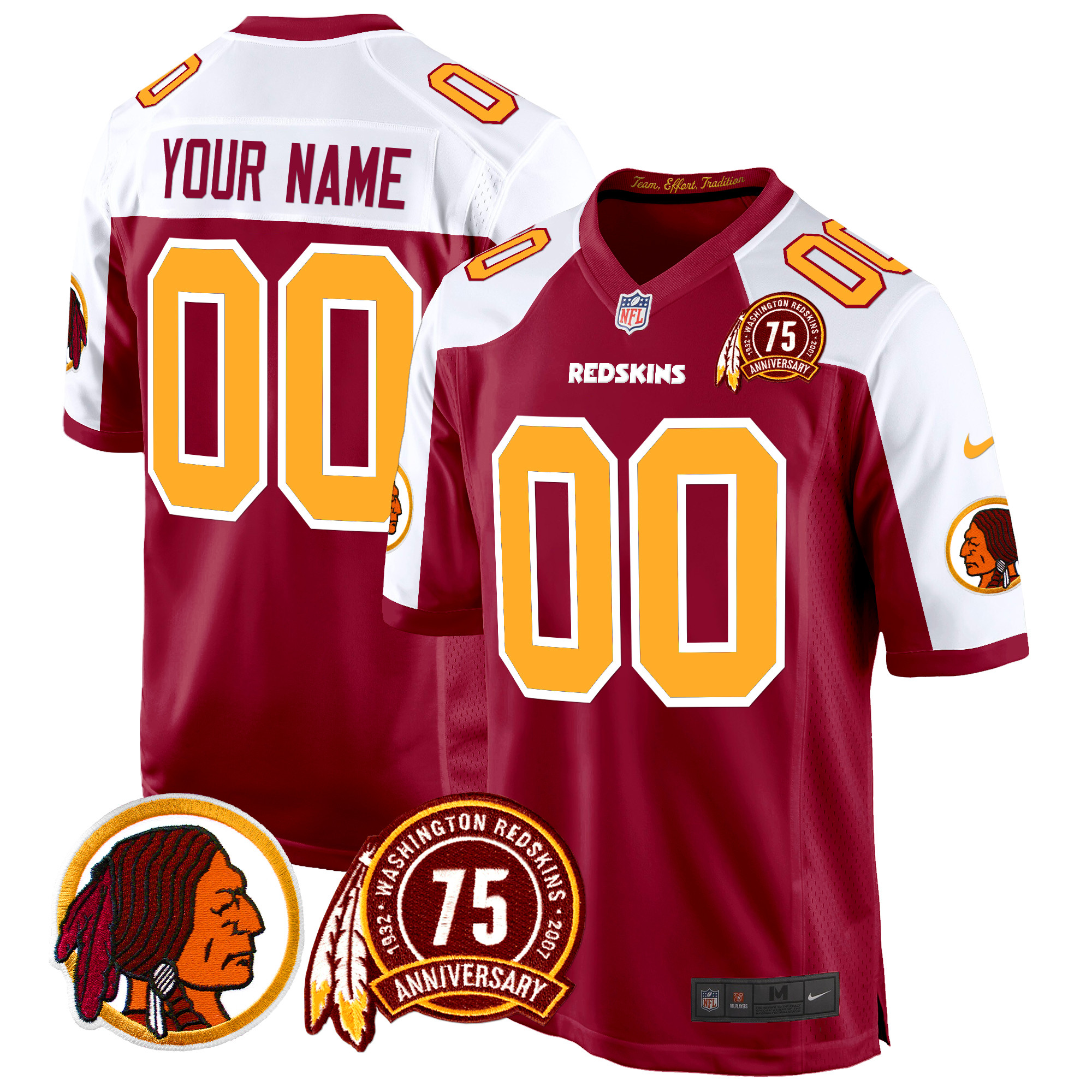Washington Redskins 75th Patch Throwback Game Custom Jersey – All Stitched