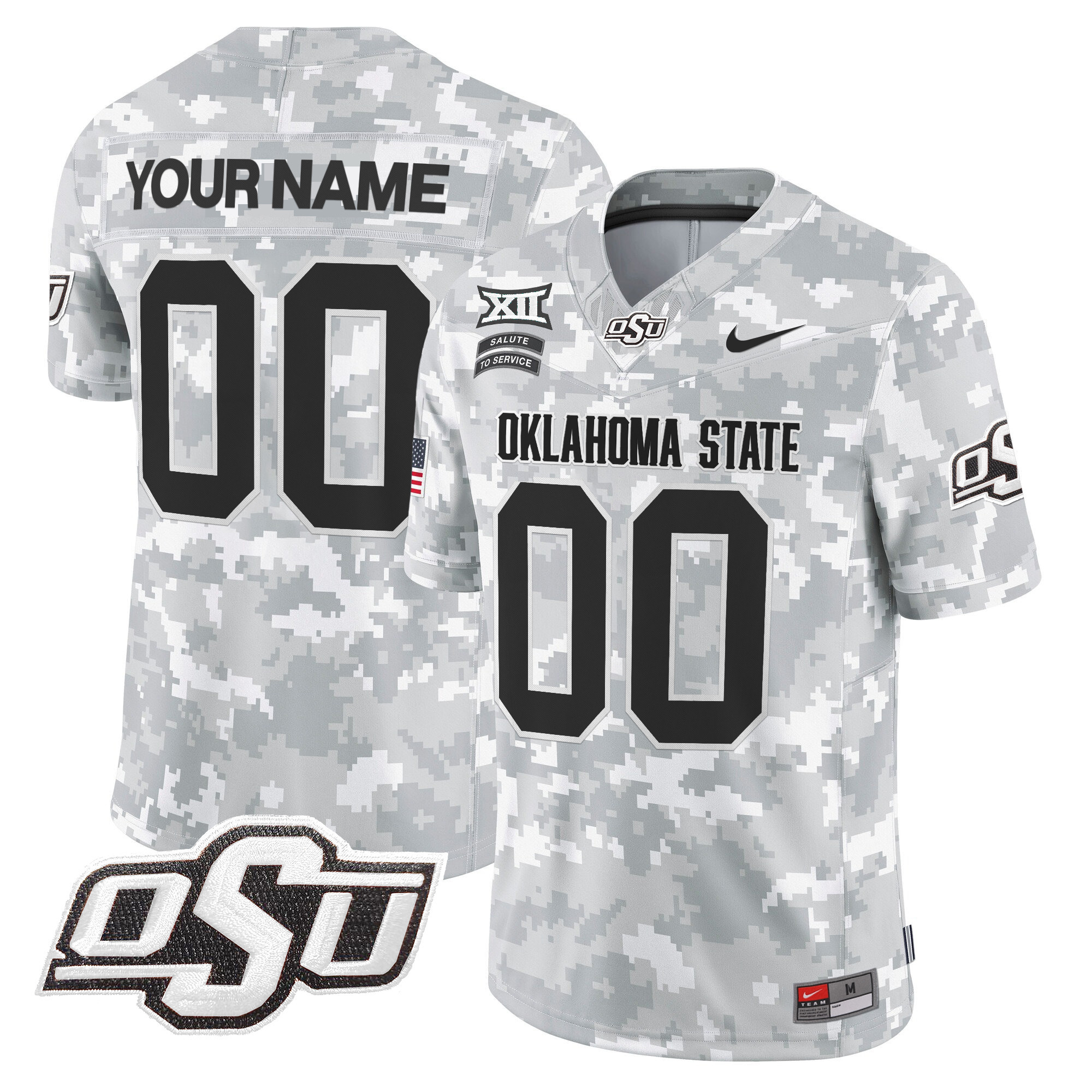 Oklahoma State Cowboys 2024 Salute to Service Vapor Limited Custom Jersey – Arctic Camo – All Stitched
