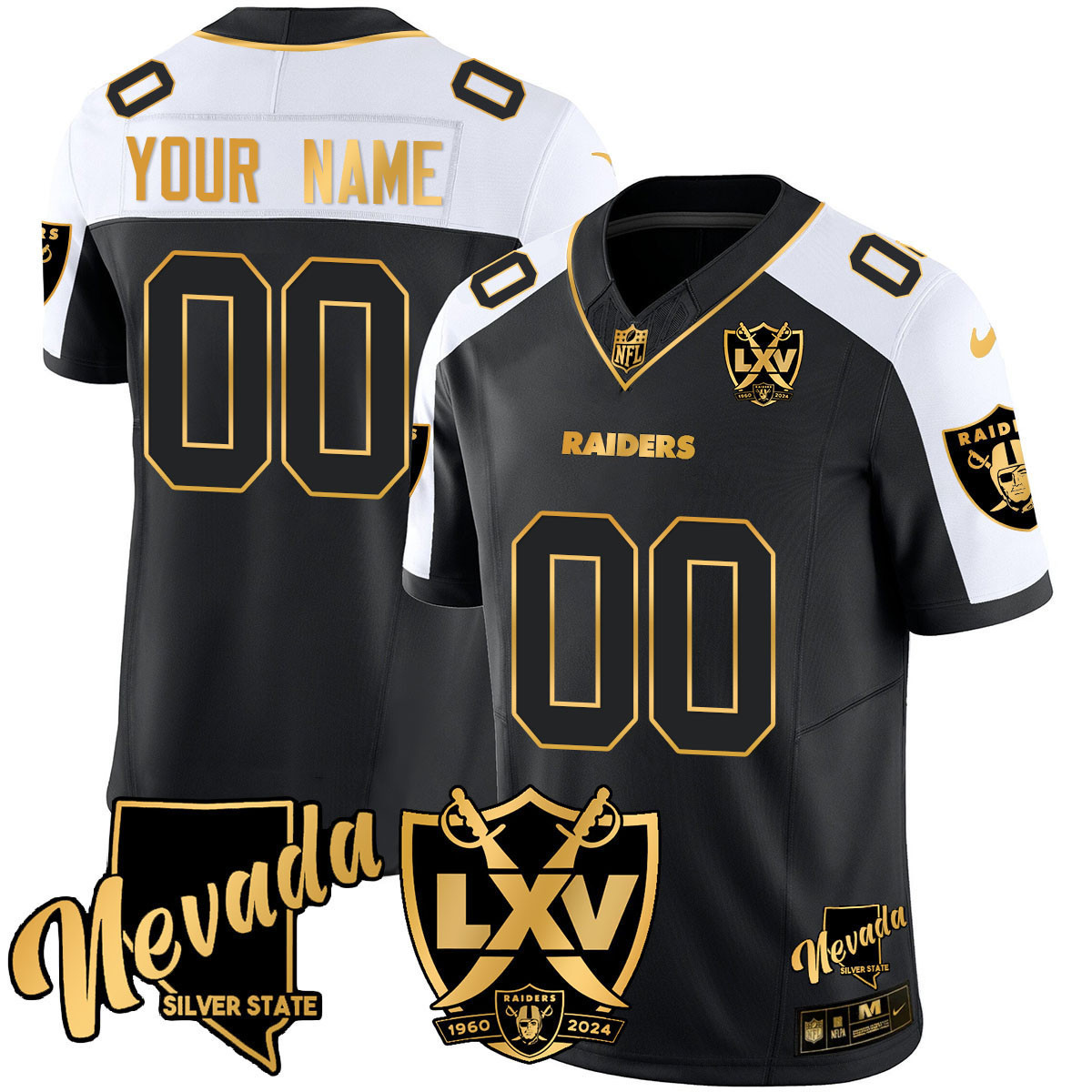 Las Vegas Raiders 2024 Gold Vapor Limited Custom Jersey – 65th Anniversary – All Stitched