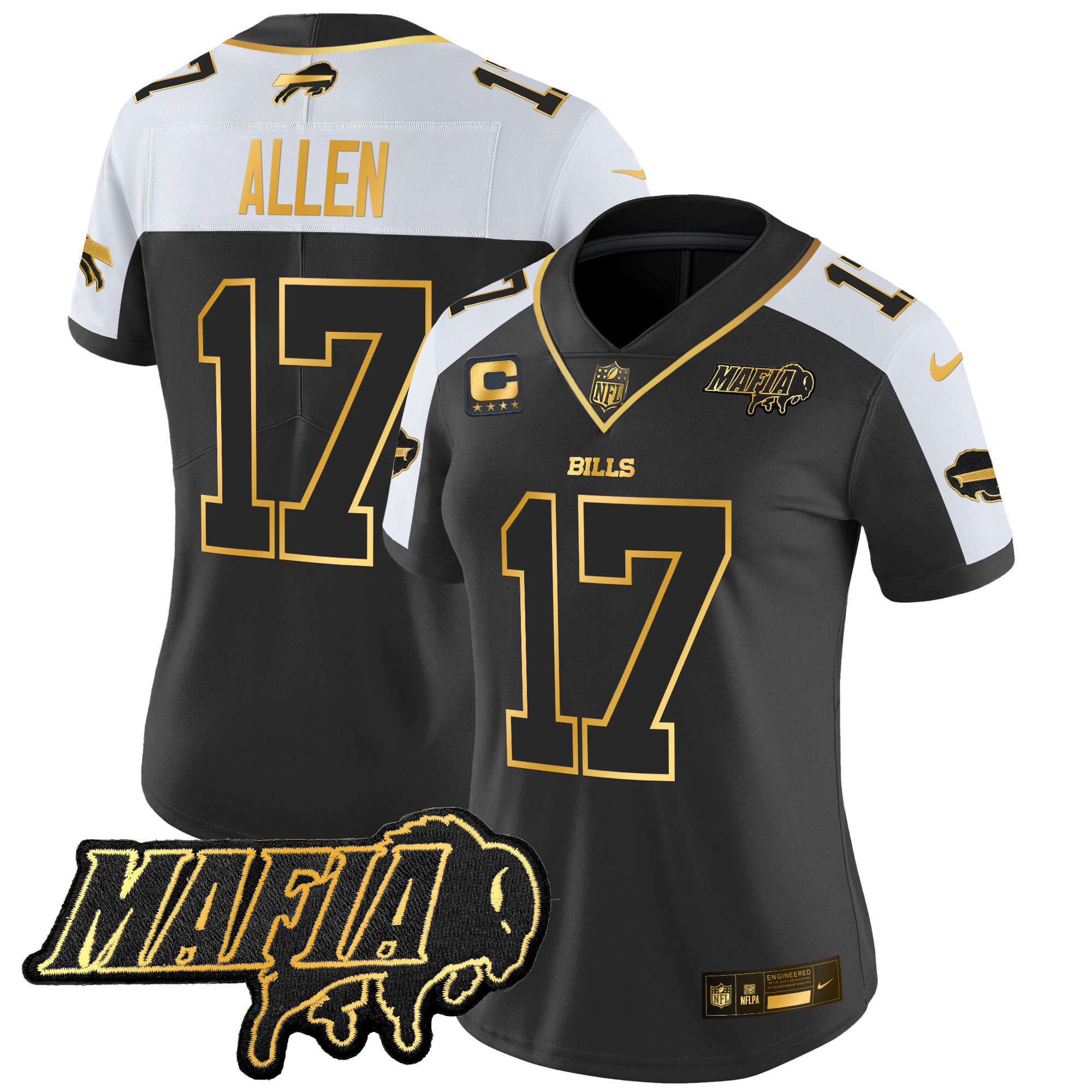 Women’s Buffalo Bills 2024 Bills Mafia Patch Gold Vapor Limited Jersey – All Stitched