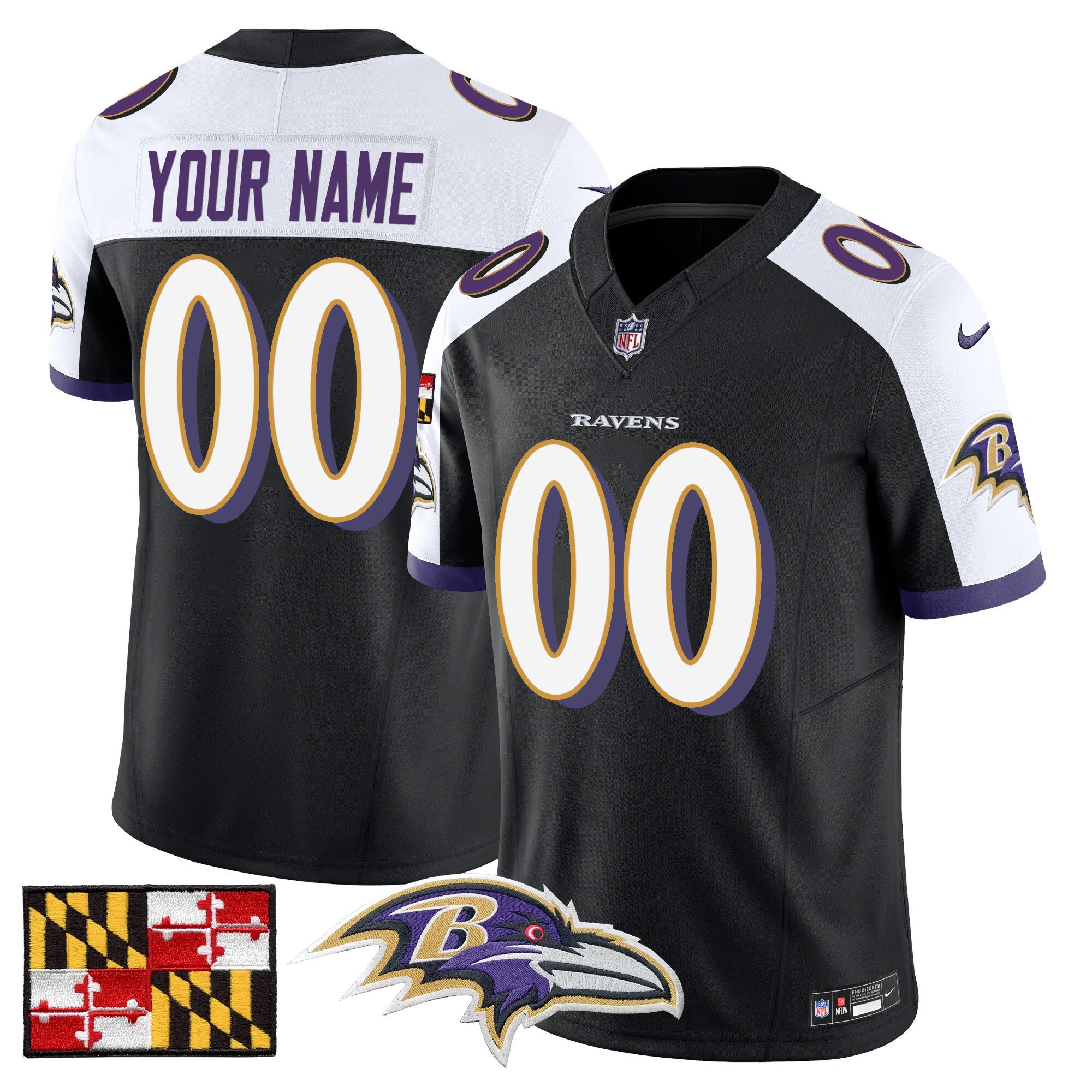 Baltimore Ravens 2024 Maryland Flag Vapor Limited Custom Jersey – All Stitched
