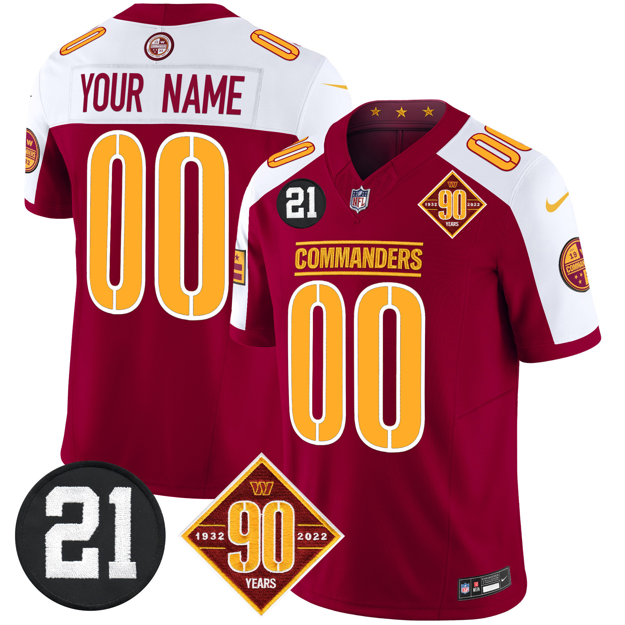 Washington Commanders 90th & Sean Taylor Patch Vapor Limited Custom Jersey – All Stitched