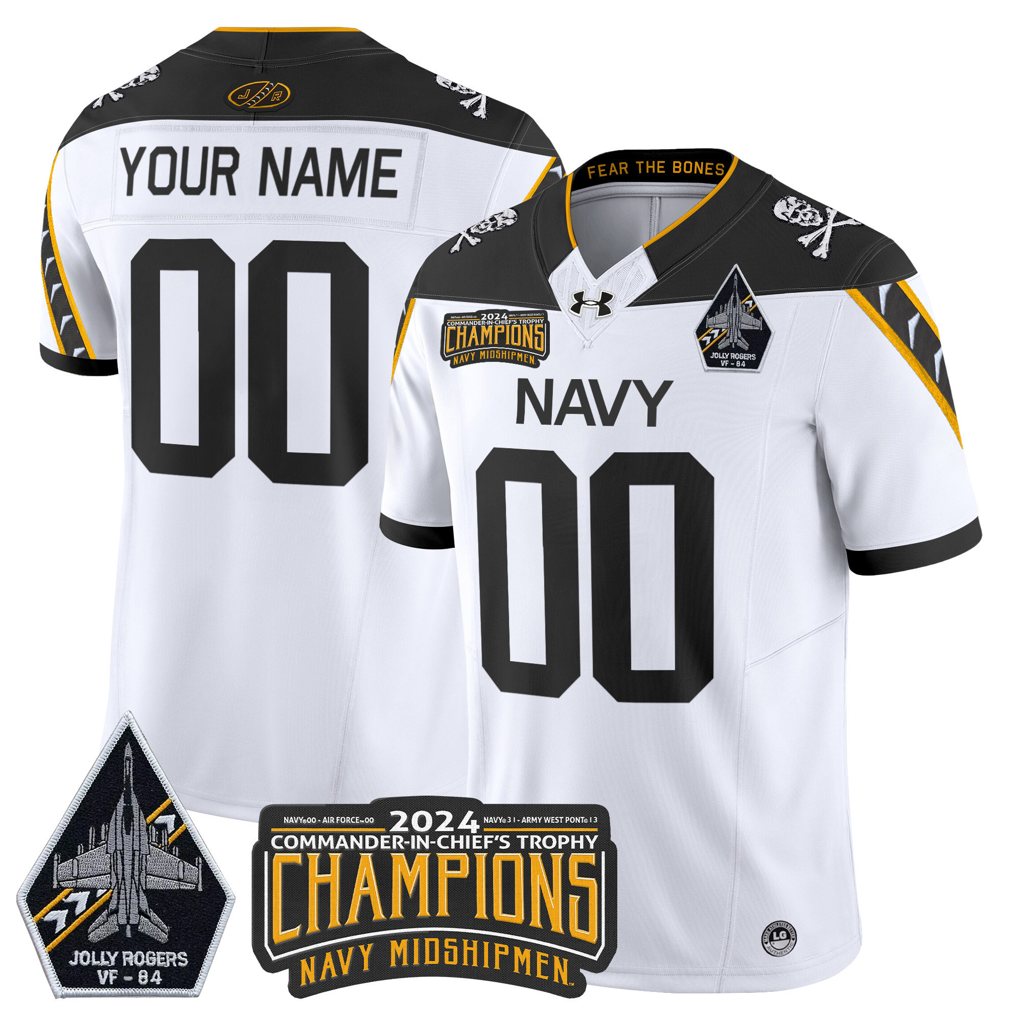 Navy Midshipmen 2024 Jolly Rogers VF-84 & Commander-In-Chief’s Trophy Champions Patch Vapor Limited Custom Jersey – All Stitched