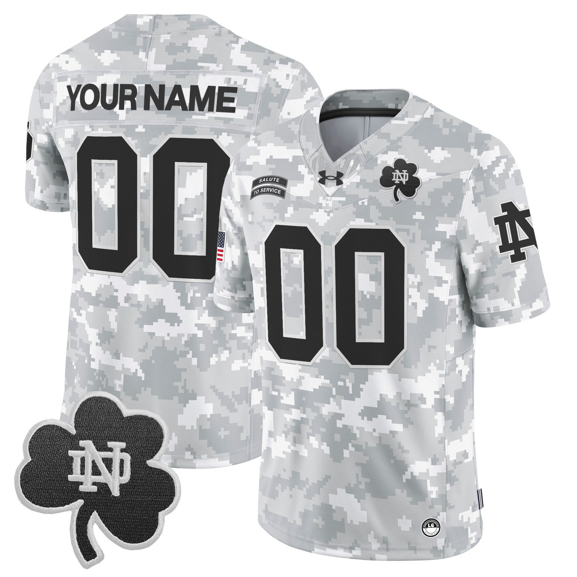 Notre Dame Fighting Irish 2024 Salute to Service Vapor Limited Custom Jersey – Arctic Camo – All Stitched