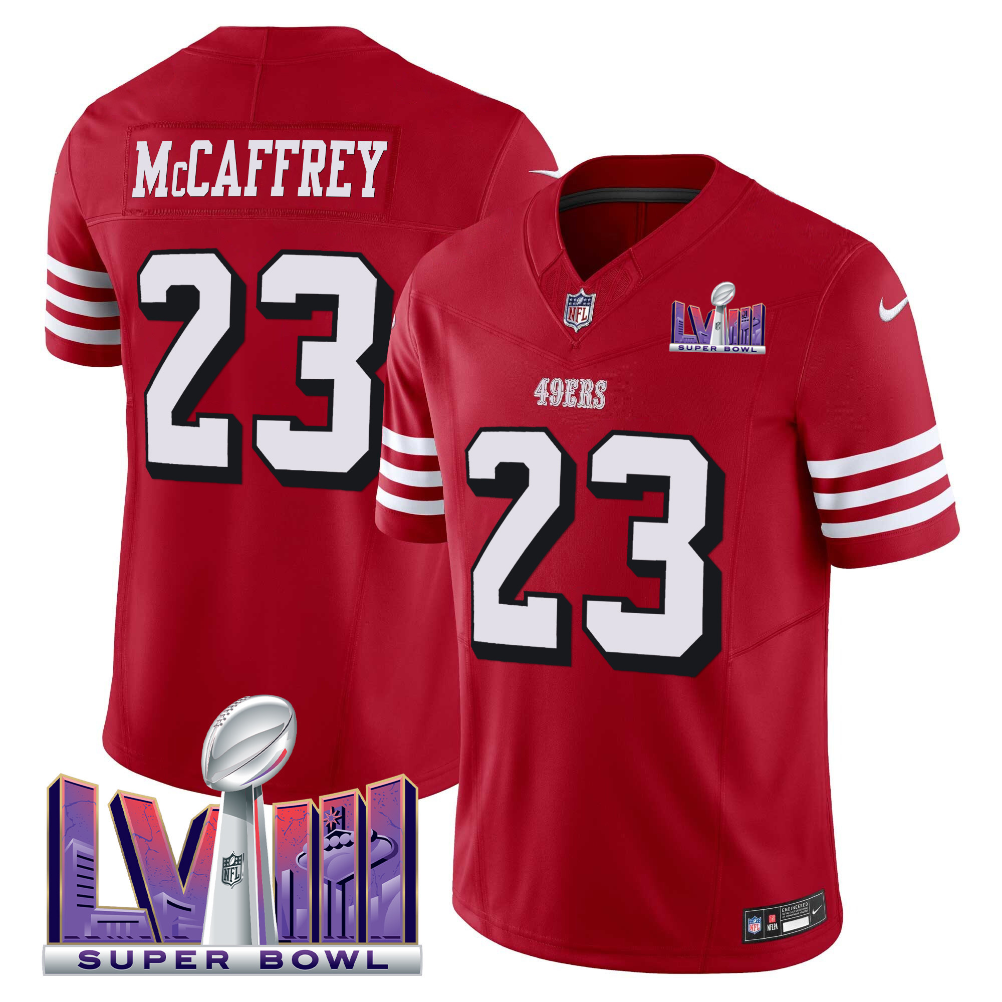 Men’s San Francisco 49ers Super Bowl LVIII Patch Vapor Limited Jersey V2 – All Stitched