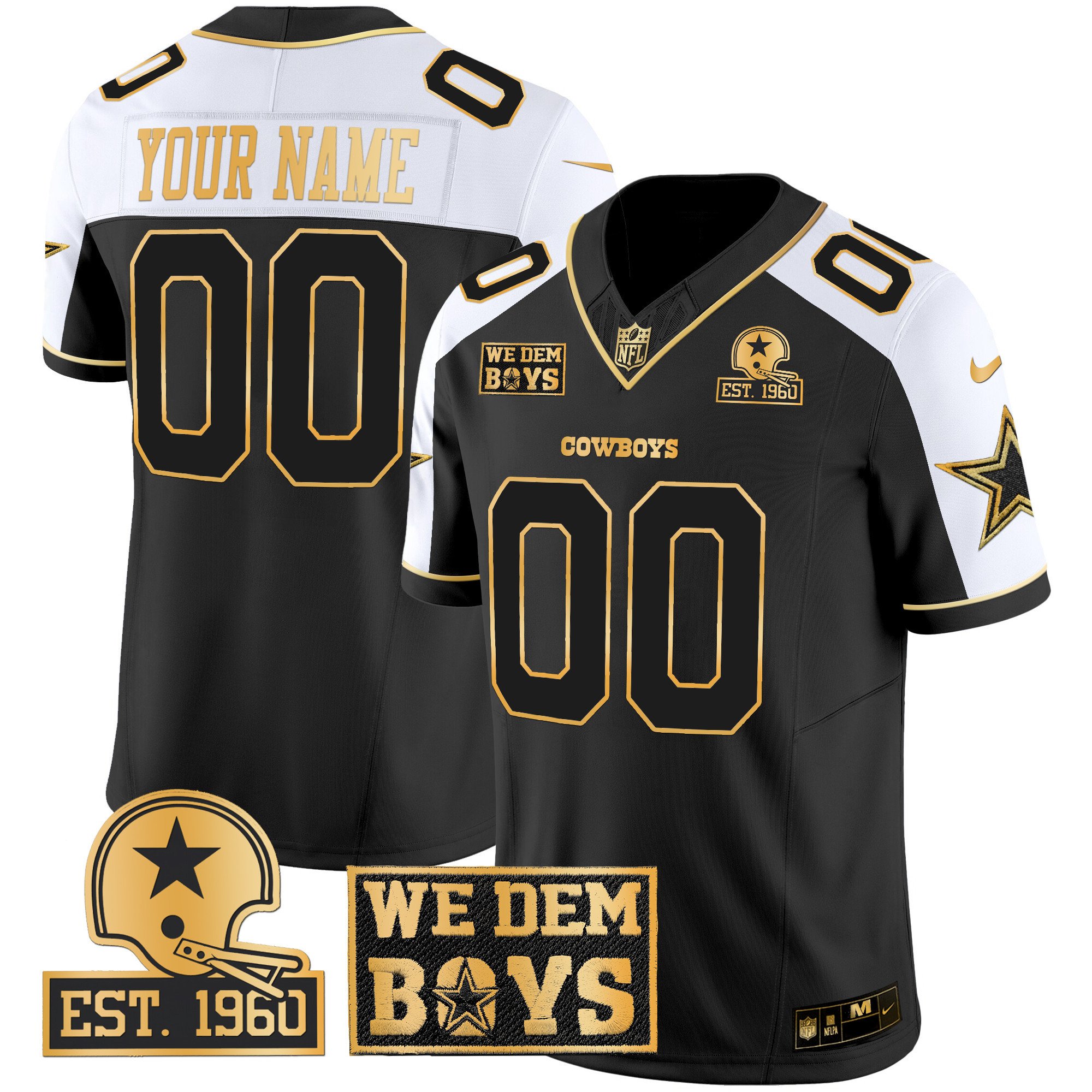 Dallas Cowboys Est. 1960 & We Dem Boyz Patch Gold Vapor Limited Custom Jersey – All Stitched