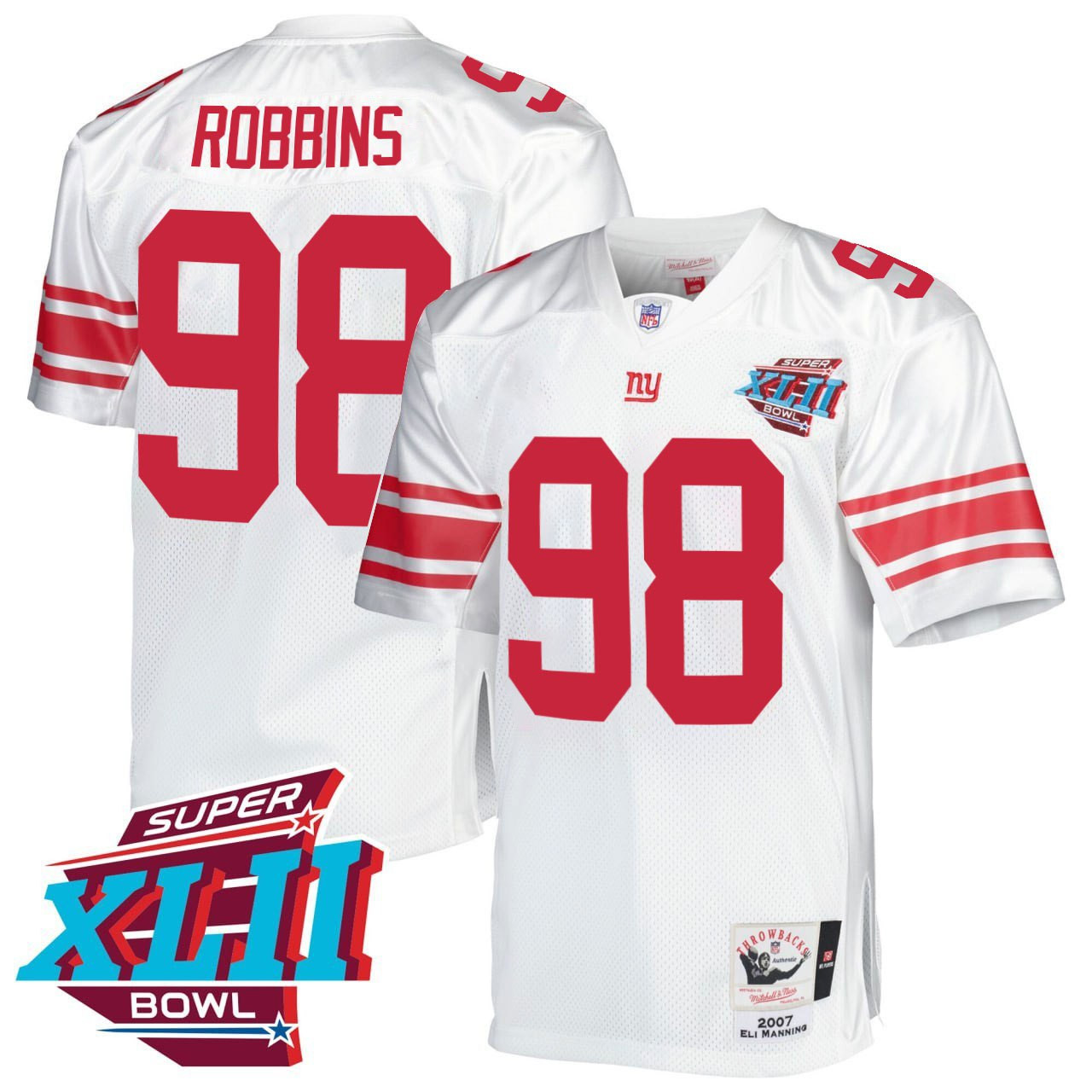 Fred Robbins New York Giants White Super Bowl XLII Throwback Jersey – All Stitched