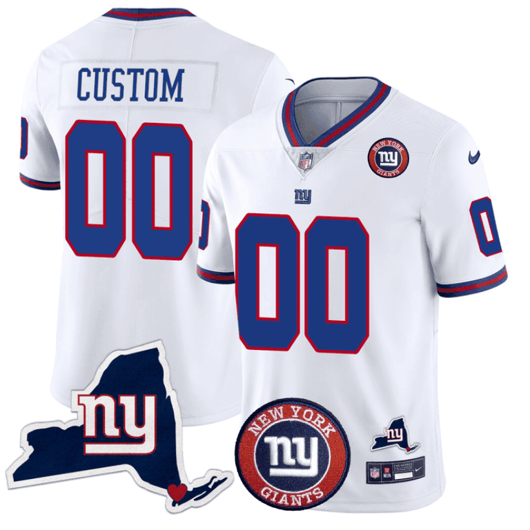 New York Giants New York State & Logo Patch Limited Custom Jersey – All Stitched