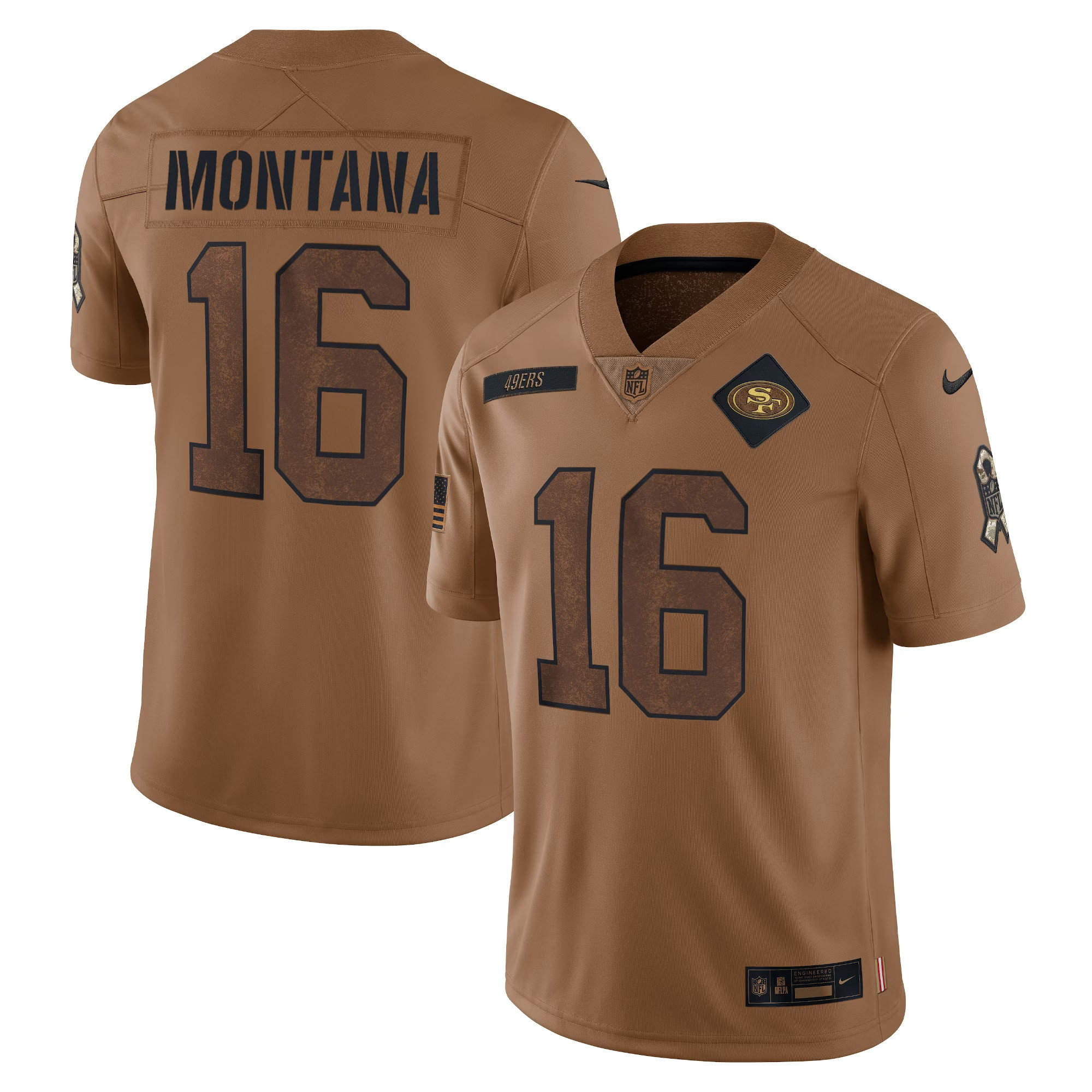 Joe Montana San Francisco 49ers 2023 Salute To Service Limited Jersey – Brown