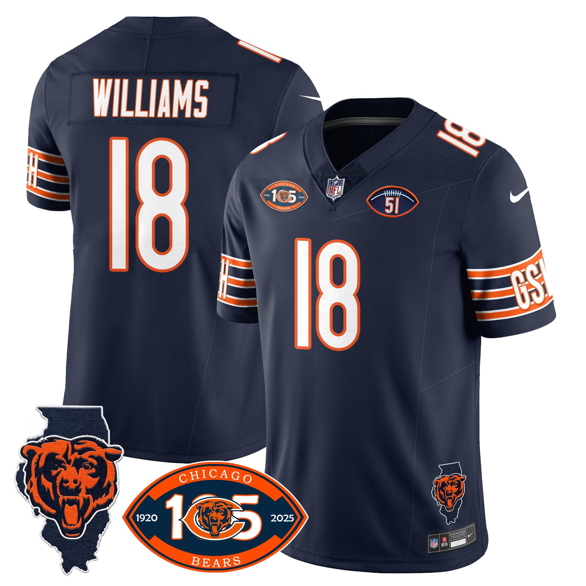 Men’s Chicago Bears 1920-2025 The Chicago Bears Vapor Limited Jersey – All Stitched