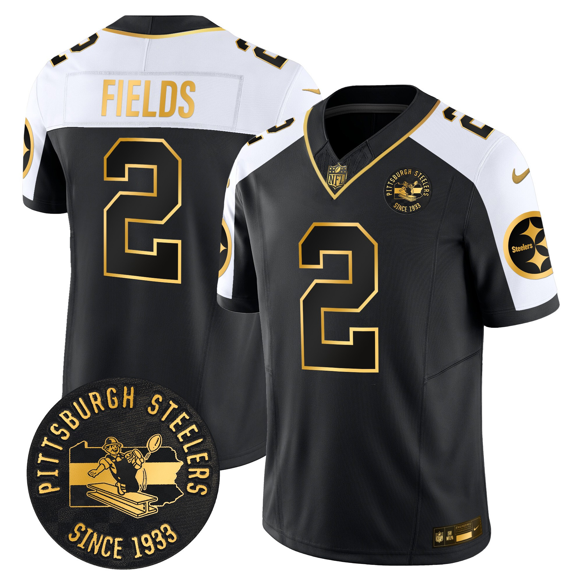 Men’s Pittsburgh Steelers Throwback 1933 Patch Gold Vapor Limited Jersey – All Stitched