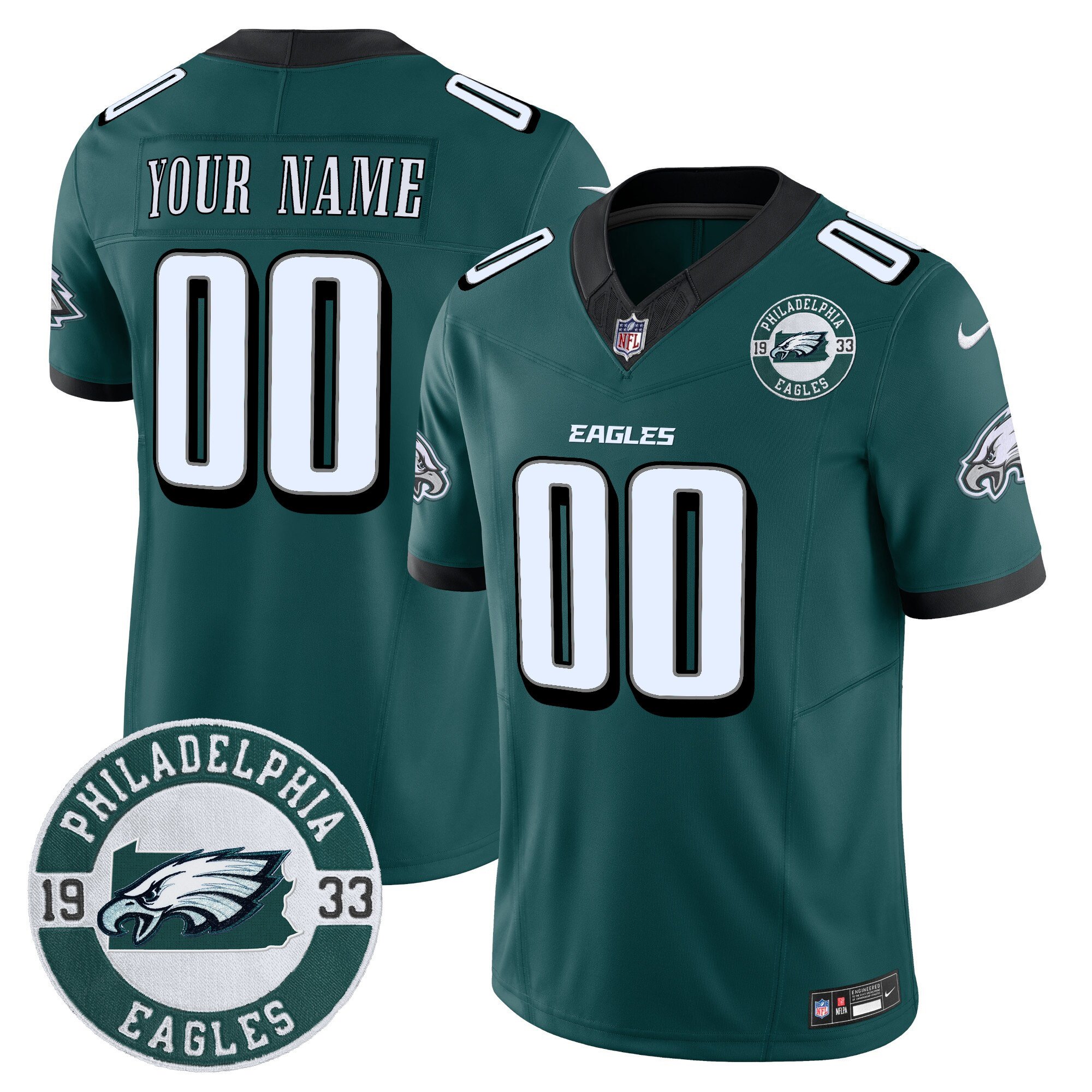 Philadelphia Eagles 2024 Vapor Limited Custom Jersey – Est. 1933 Patch – All Stitched