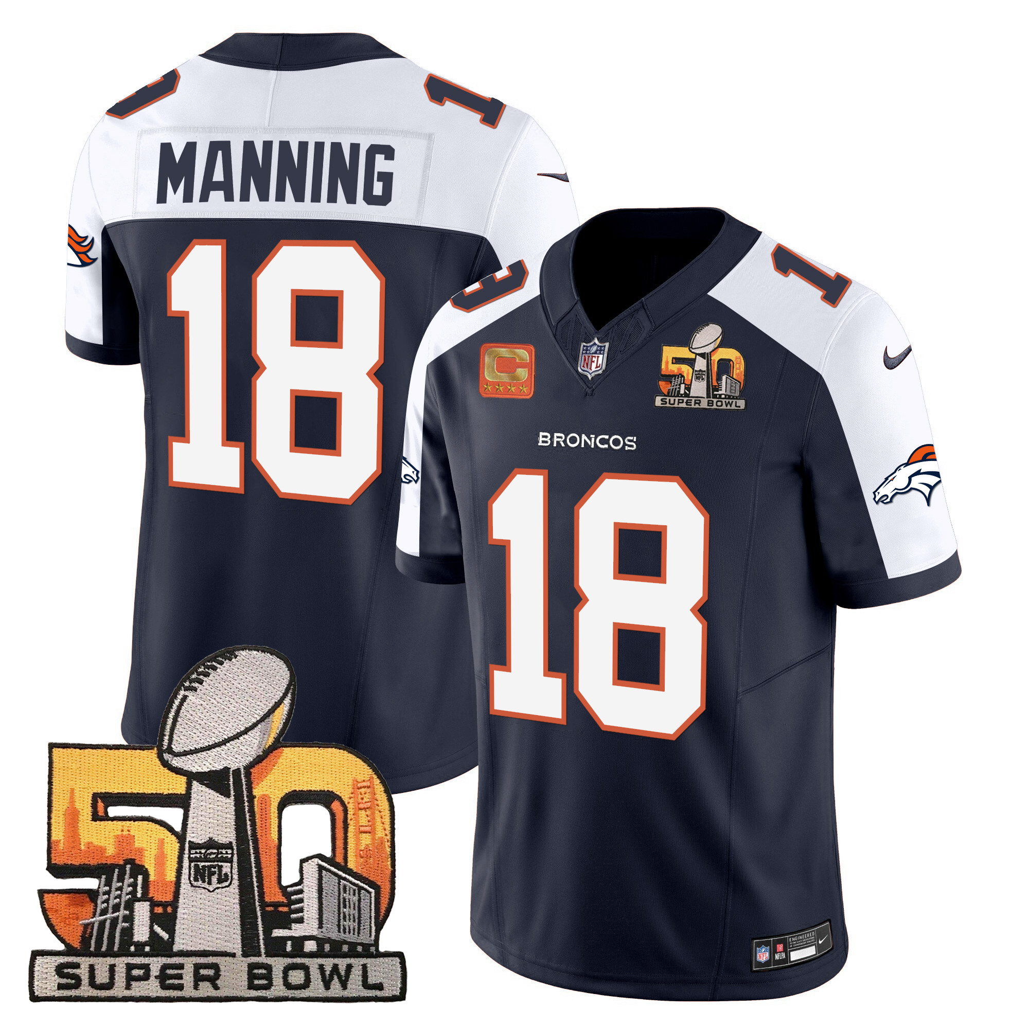 Peyton Manning Denver Broncos Super Bowl 50 Patch Vapor Jersey – All Stitched