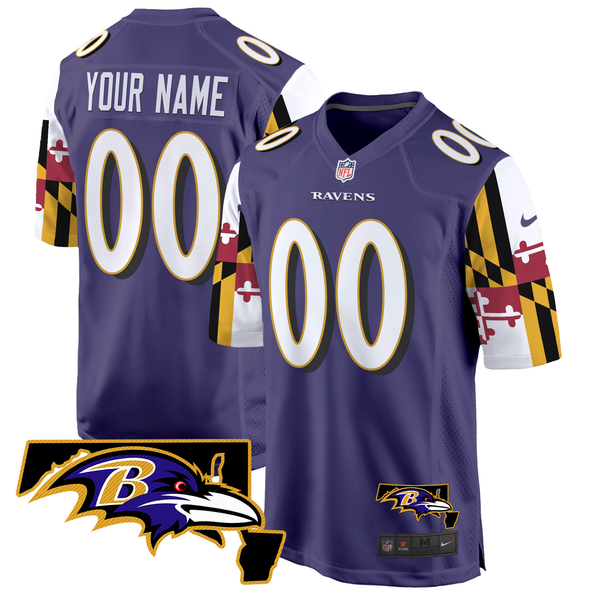 Baltimore Ravens Maryland Flag Game Custom Jersey – All Stitched