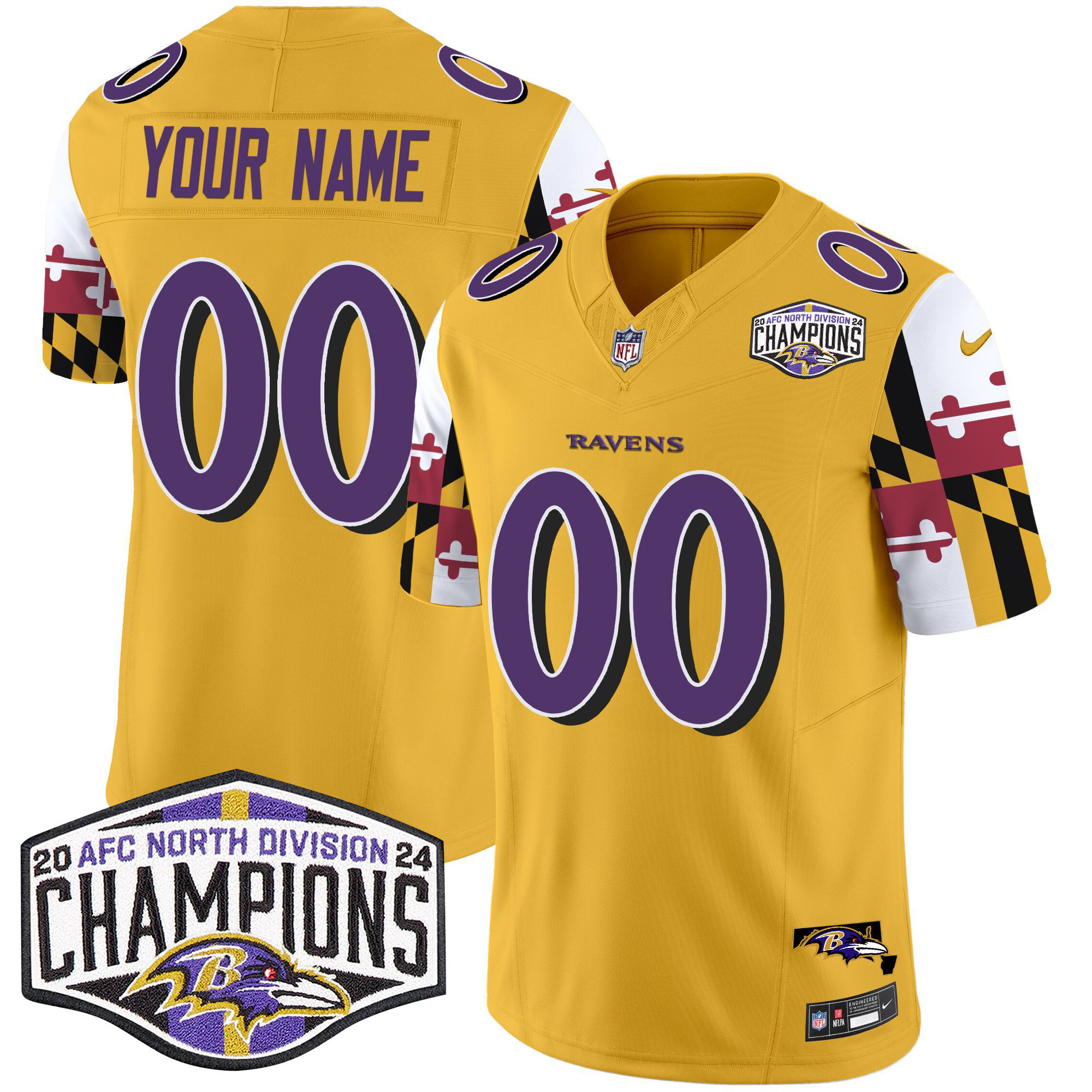 Ravens Maryland Flag 2024 AFC North Division Champions Patch Vapor Limited Custom Jersey – All Stitched
