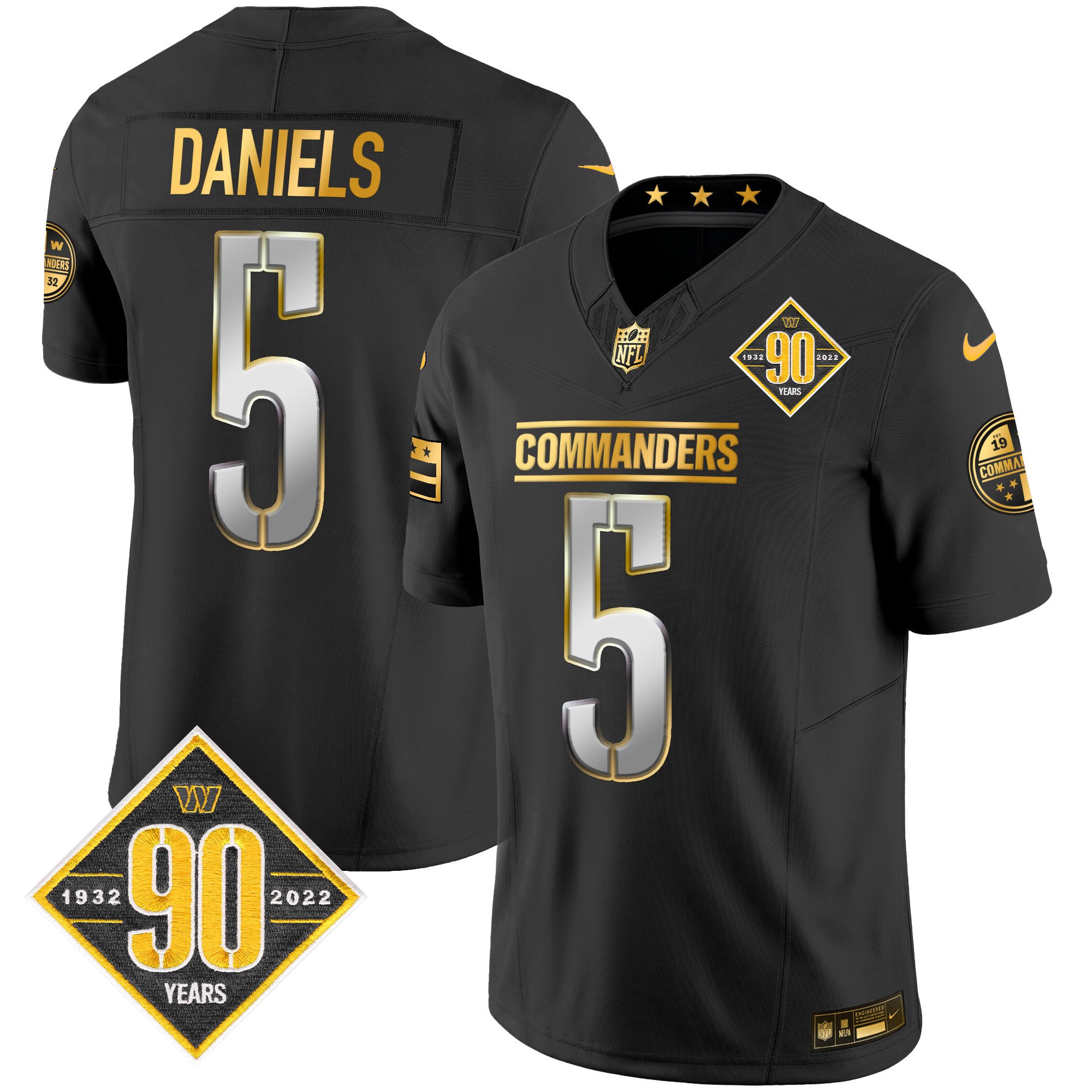 Men’s Washington Commanders 90th Anniversary Patch Gold Vapor Limited Jersey – All Stitched