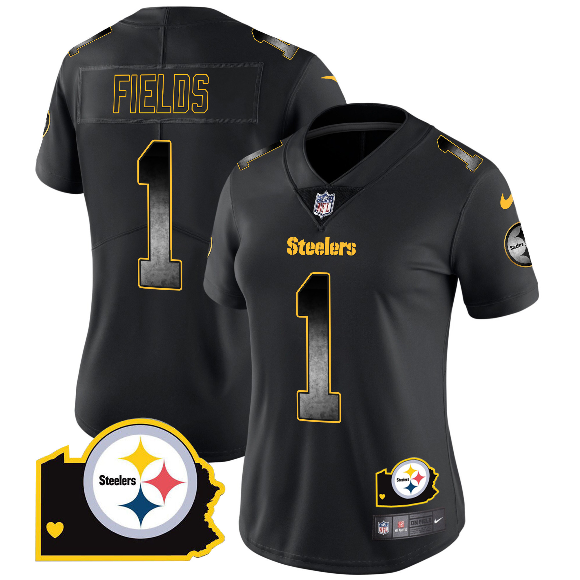 Women’s Pittsburgh Steelers Arch Smoke Home Patch Vapor Jersey – All Stitched
