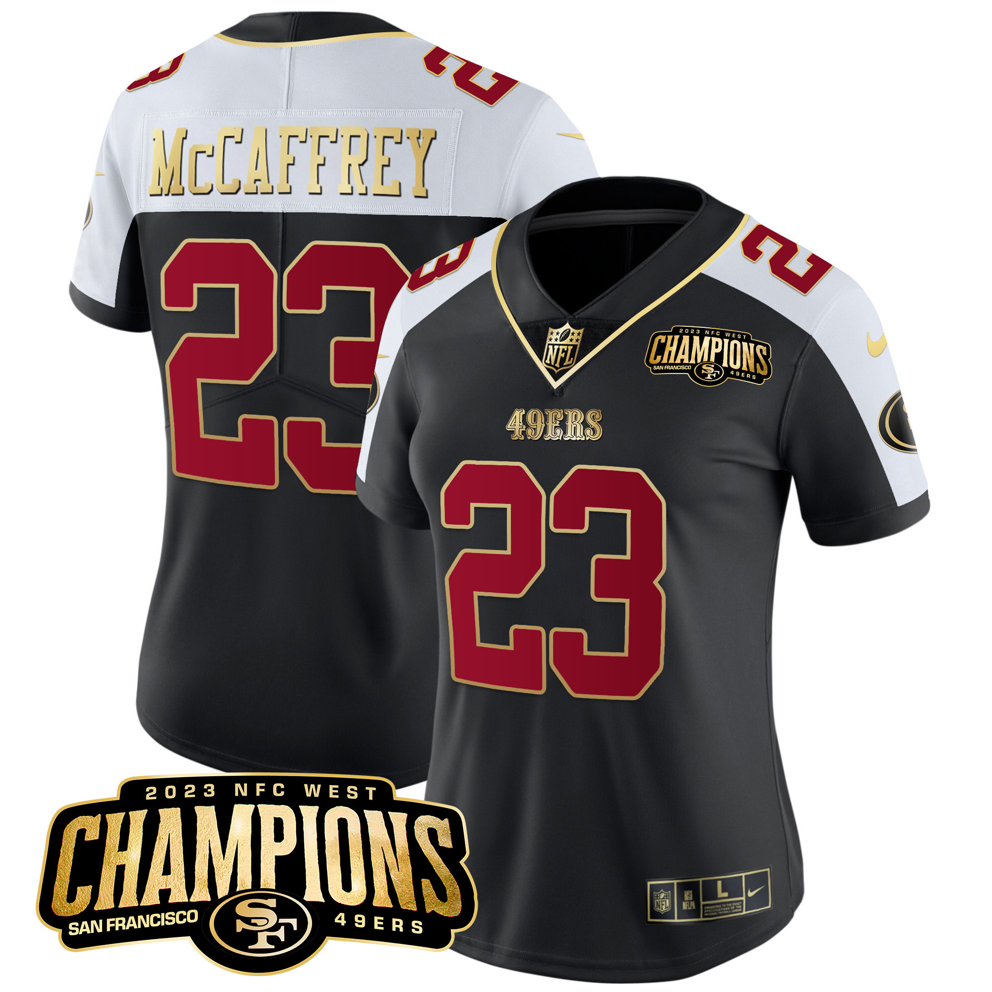 Women’s San Francisco 49ers 2023 NFC West Champions Patch Vapor Jersey V2 – All Stitched